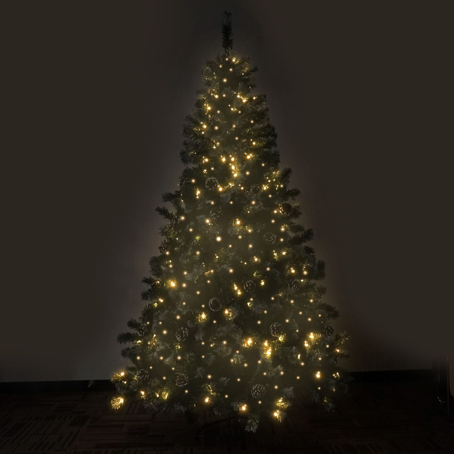 Christabelle 2.7m 9ft Pre-Lit LED Artificial Christmas Tree with Snow Tipped Needles Pine Cones Stand