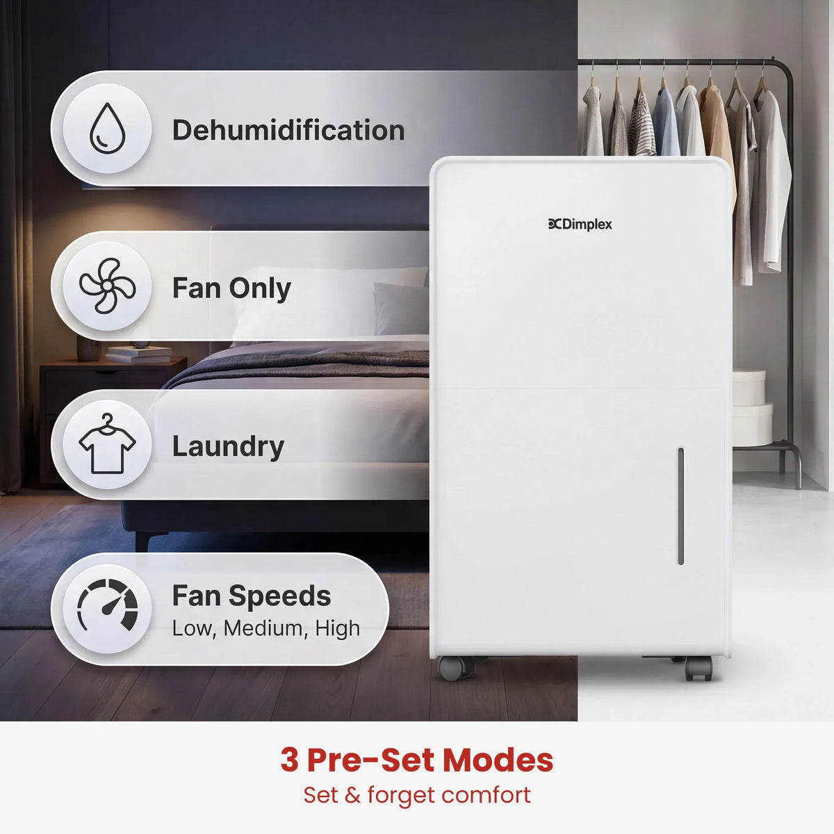 Dimplex 20L Portable Dehumidifier 4L Tank, Laundry Mode, Timer & Auto Defrost