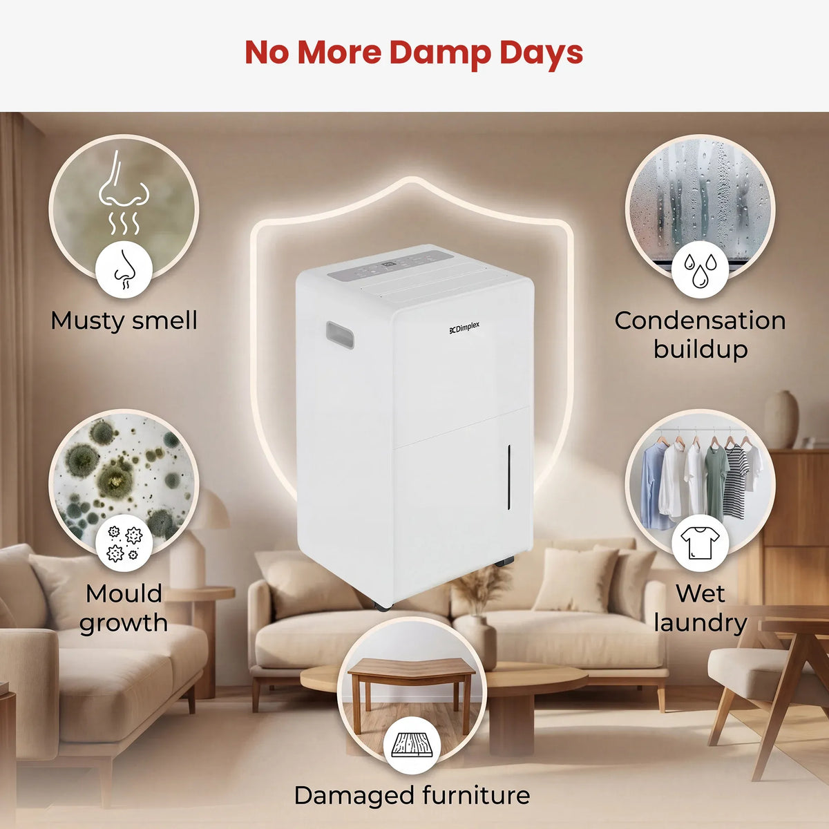 Dimplex 20L Portable Dehumidifier 4L Tank, Laundry Mode, Timer & Auto Defrost