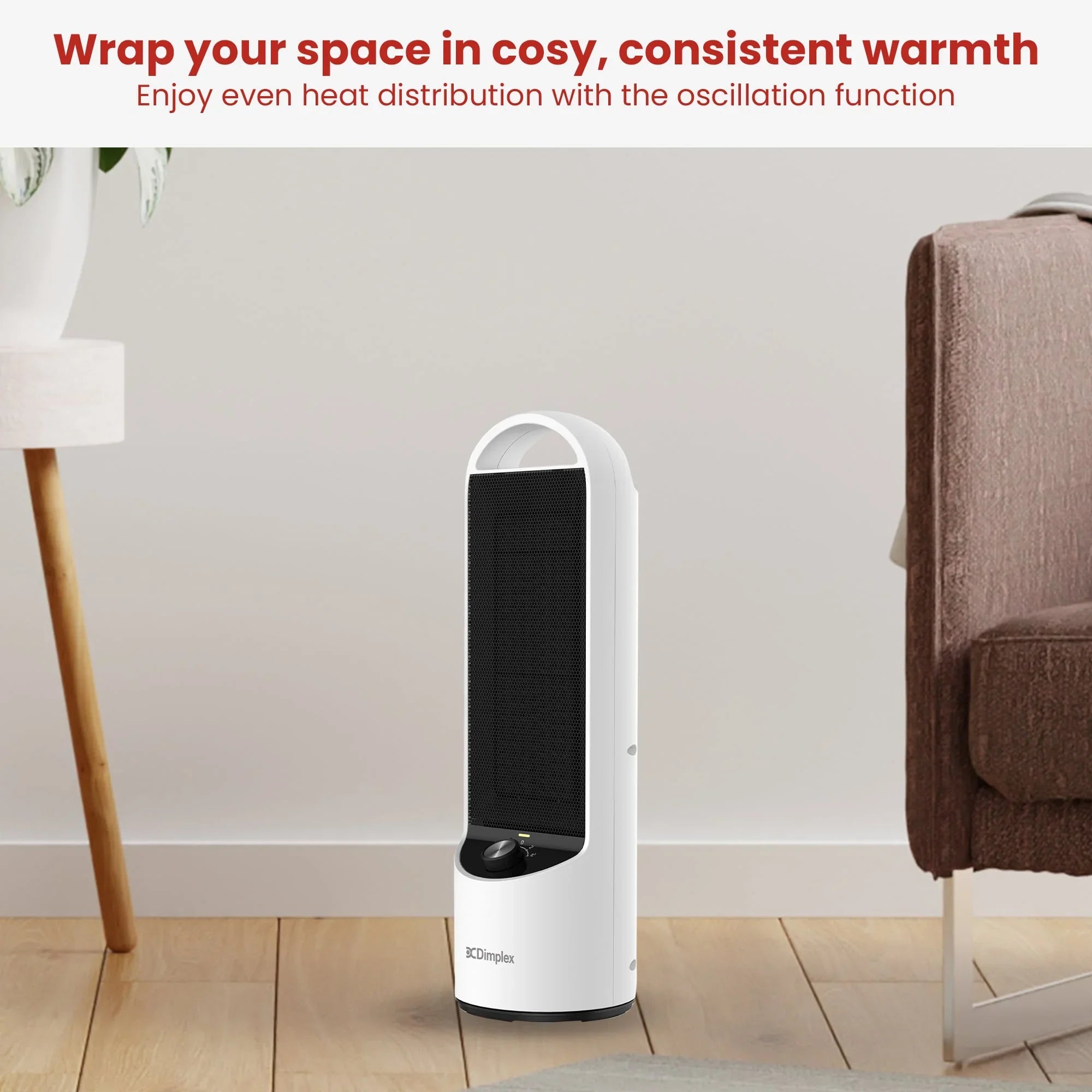 Ceramic Heater – 2kW Personal, DC Motor, 2 Heat Settings, Oscillating, Black/White