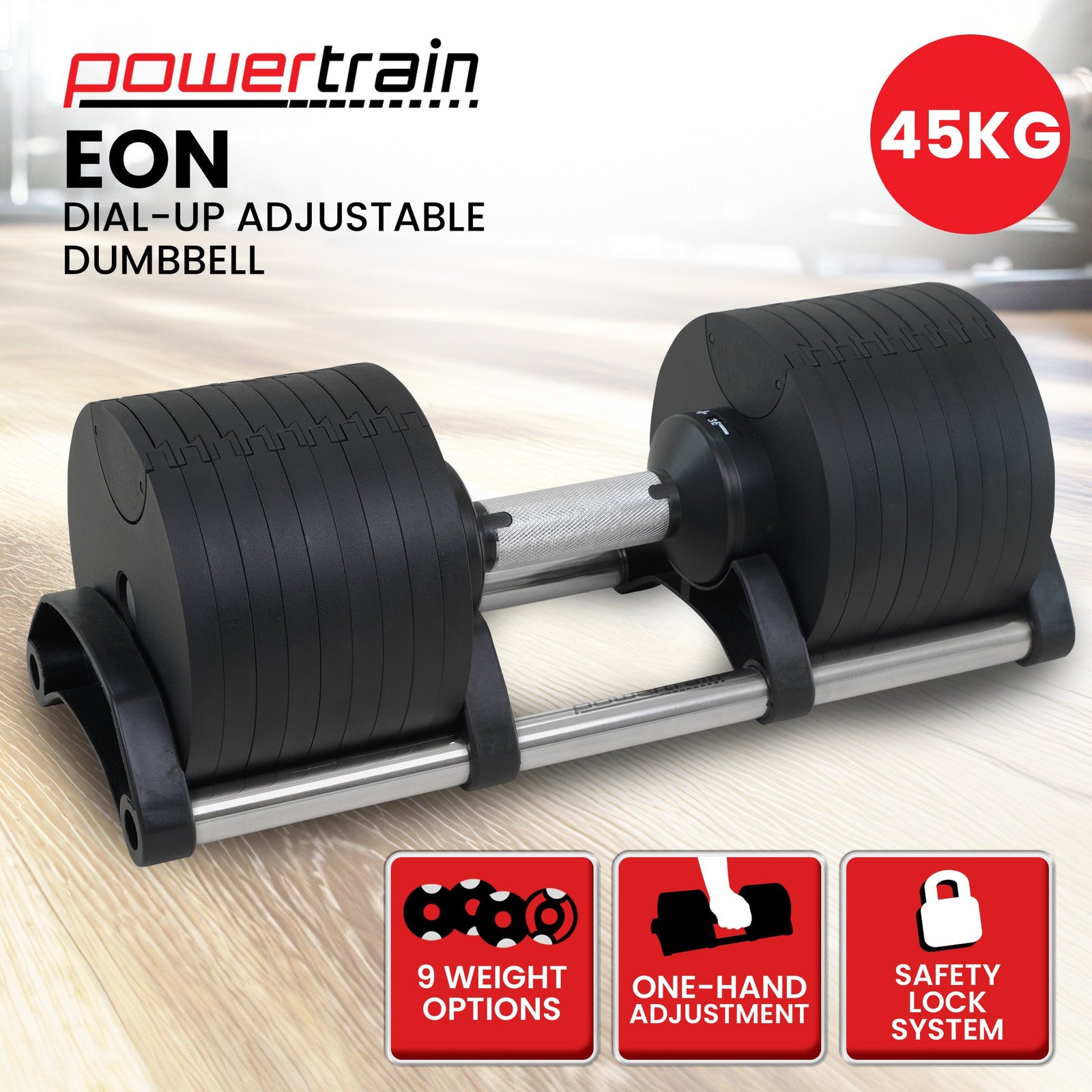 Eon 45kg Adjustable Dumbbell Home Gym 9 Strength Training Safety Lock System For Building & Fitness Workouts