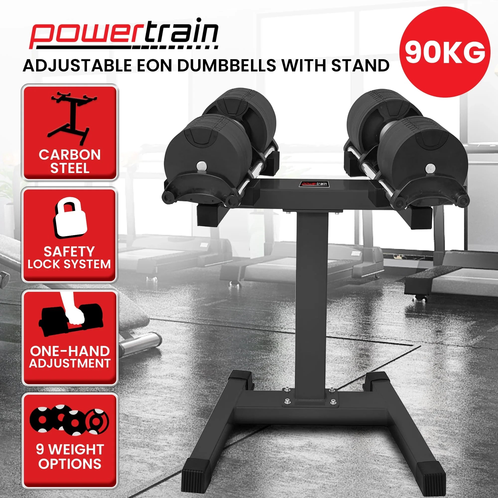 Eon 2 X 45kg Adjustable Dumbbells W/ Stand Heavy-duty Storage Rack Home Gym 9 Strength Training Equipment