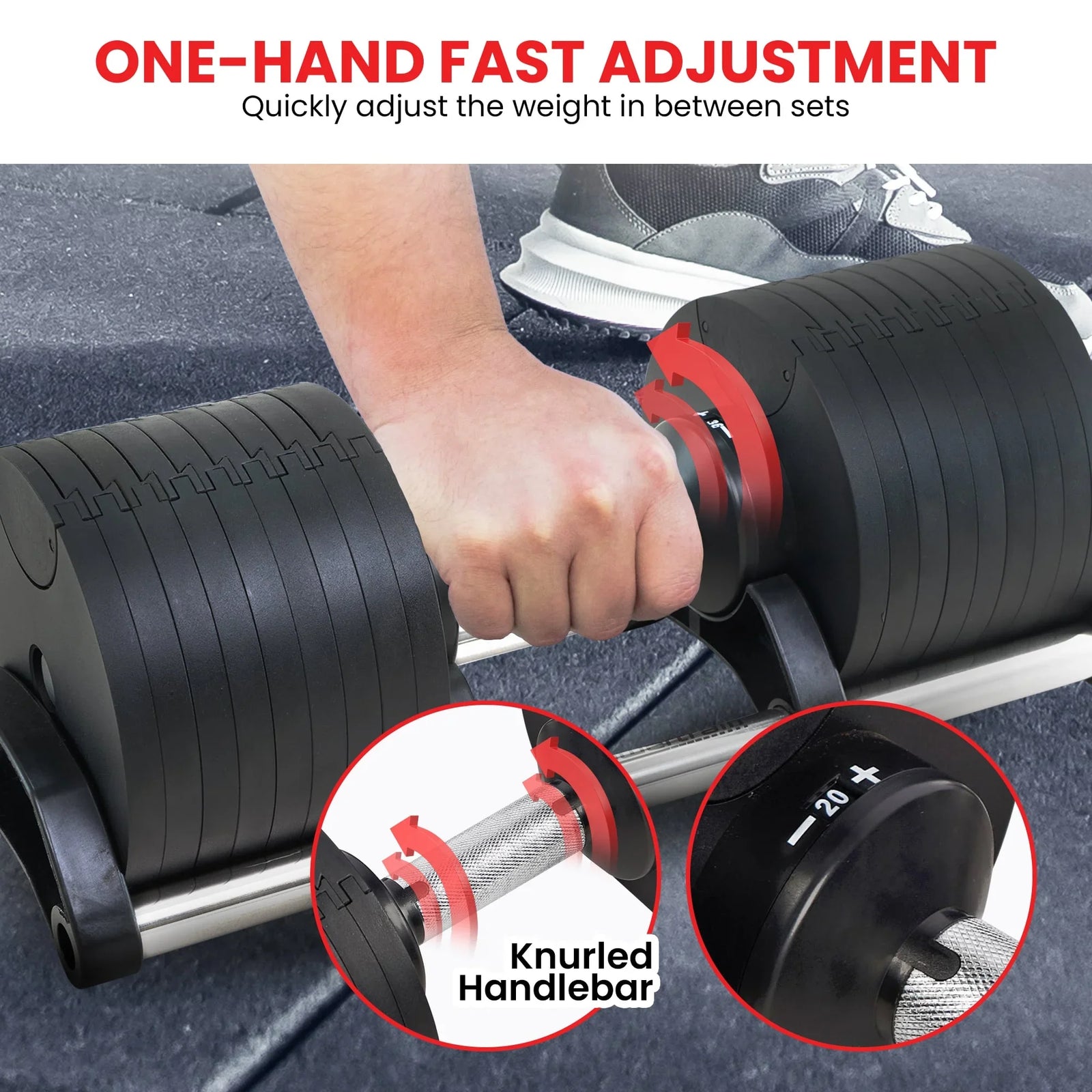 Eon 2 X 45kg Adjustable Dumbbells W/ Stand Heavy-duty Storage Rack Home Gym 9 Strength Training Equipment