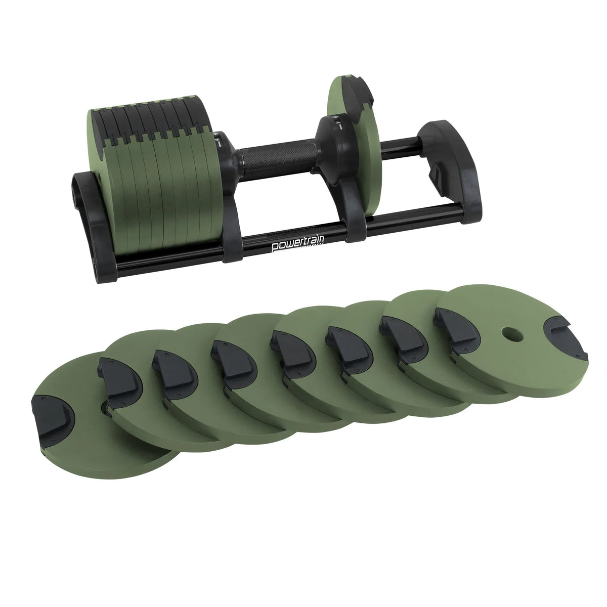 Powertrain Eon 90kg Adjustable Dumbbells Pair (2x 45kg) Quick Dial Strength Training Free Weights for Home Gym, Green