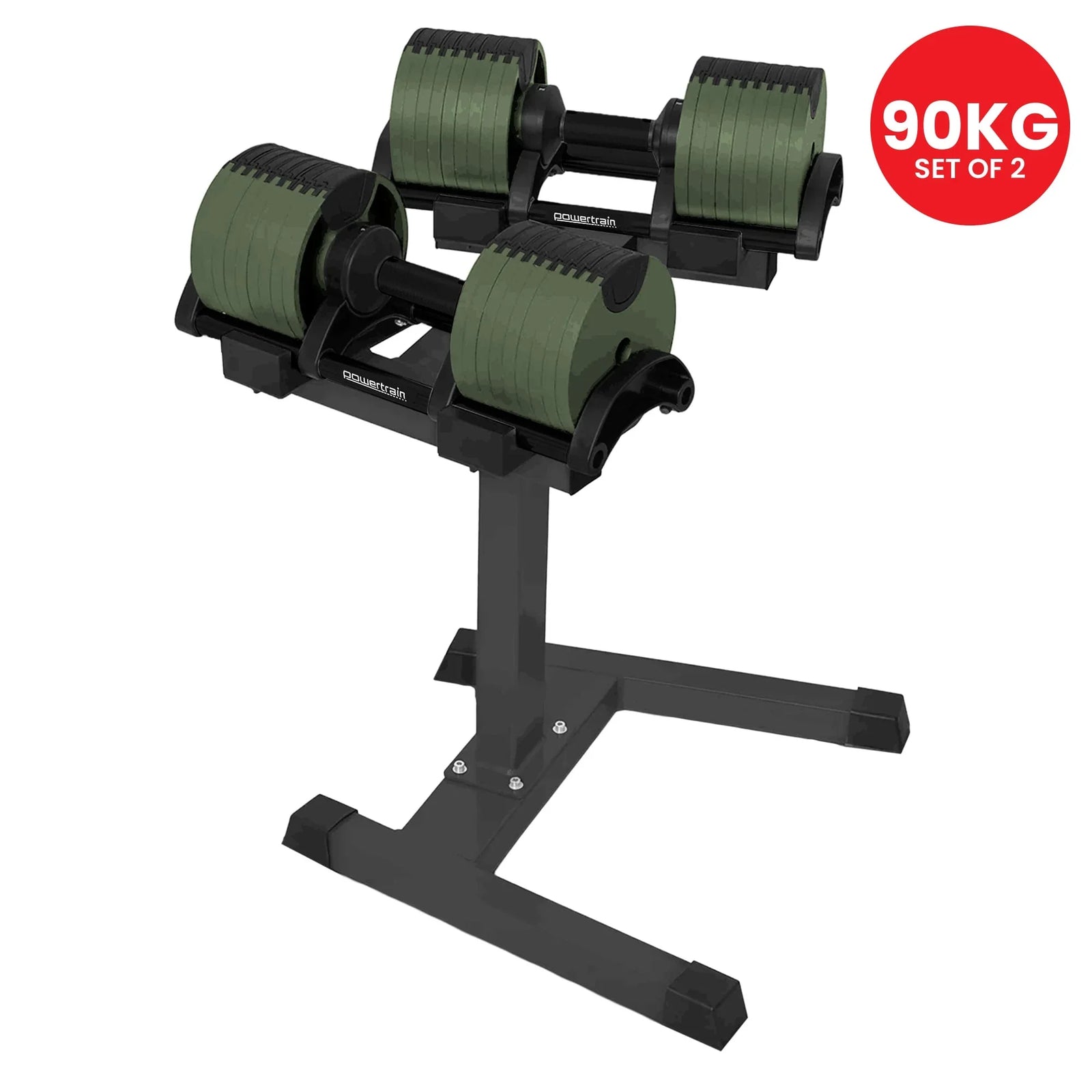 Eon Dial-Up 90KG Adjustable Dumbbells Pair with Stand  - Green