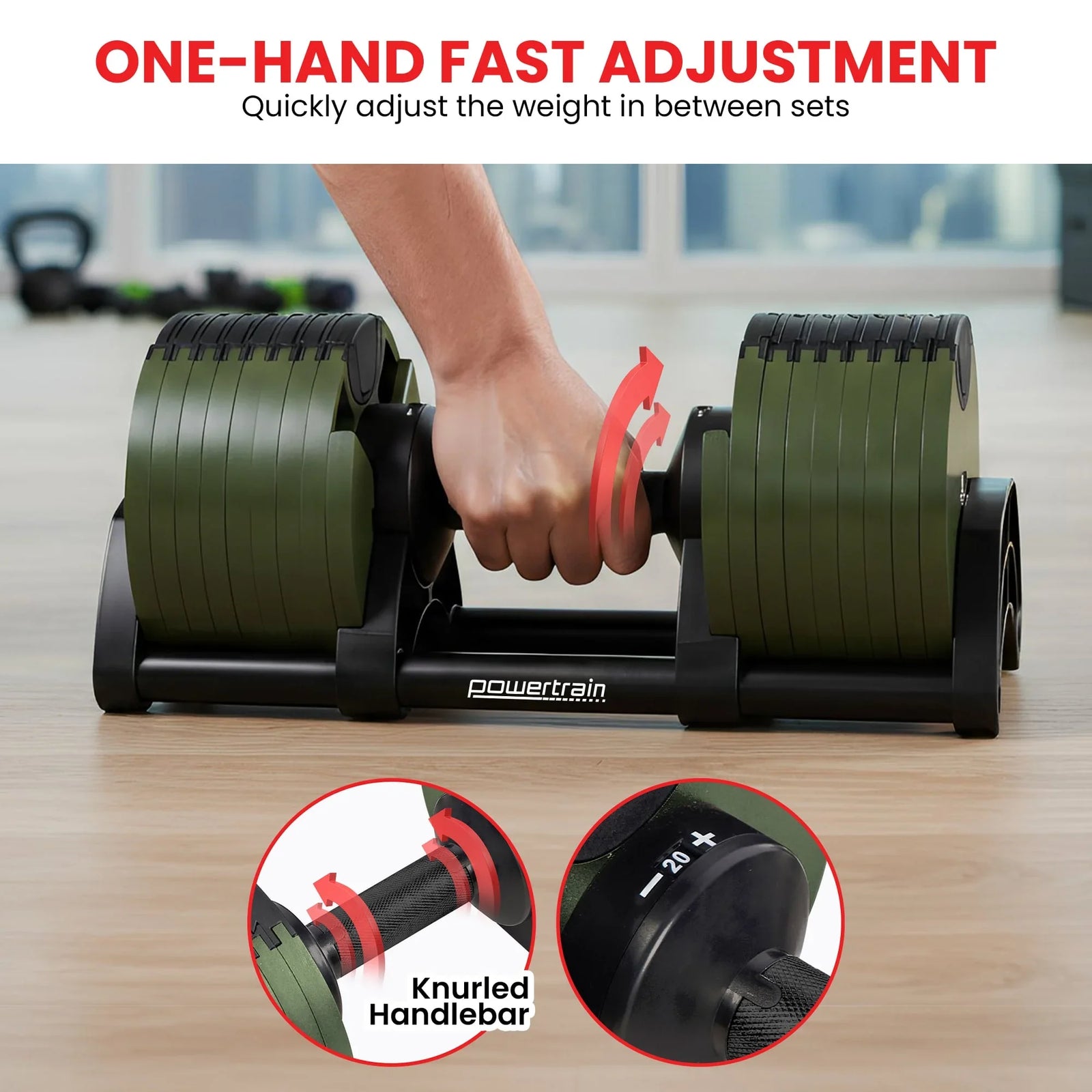 Eon Dial-Up 90KG Adjustable Dumbbells Pair with Stand  - Green