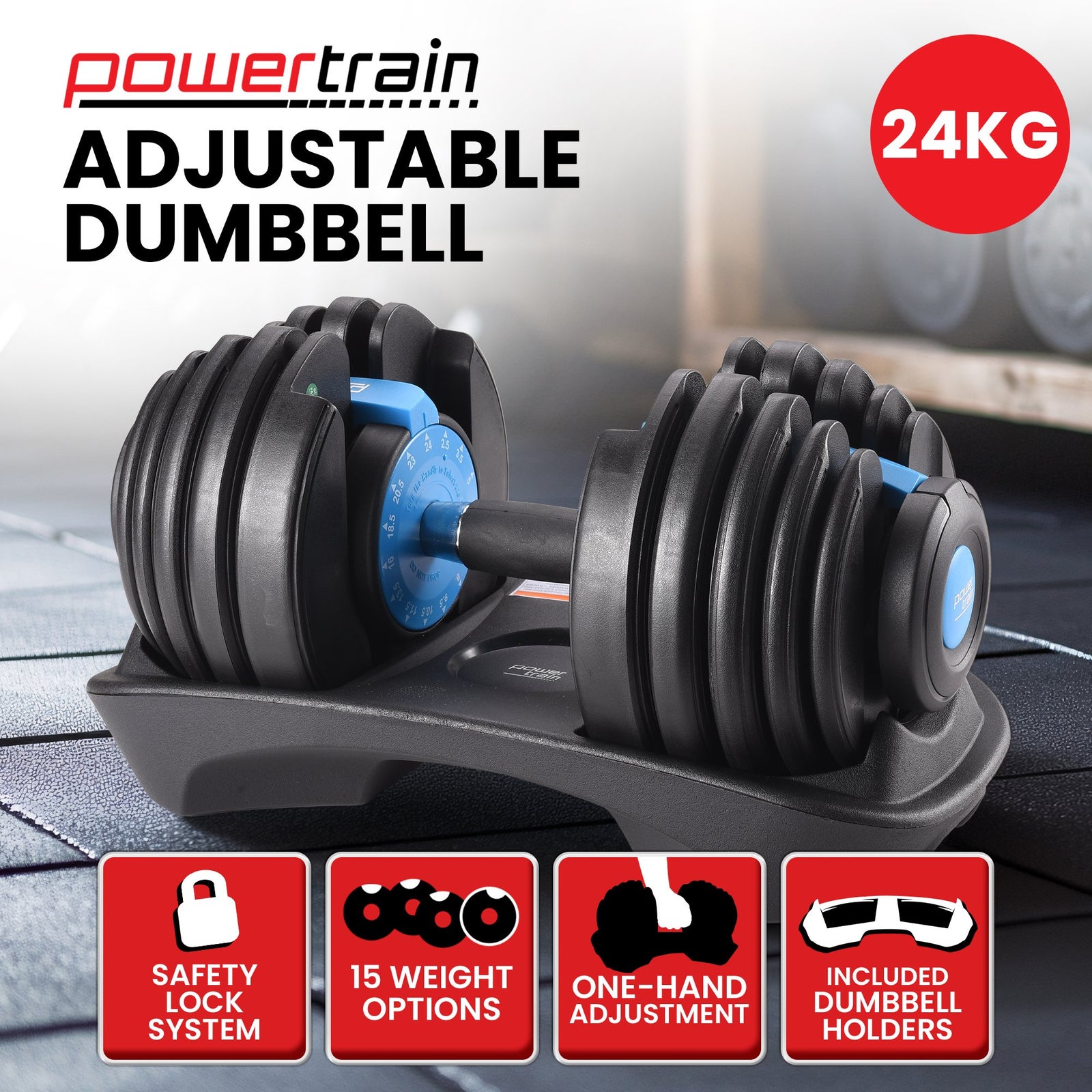 24KG Adjustable Home Gym Dumbbell - Blue