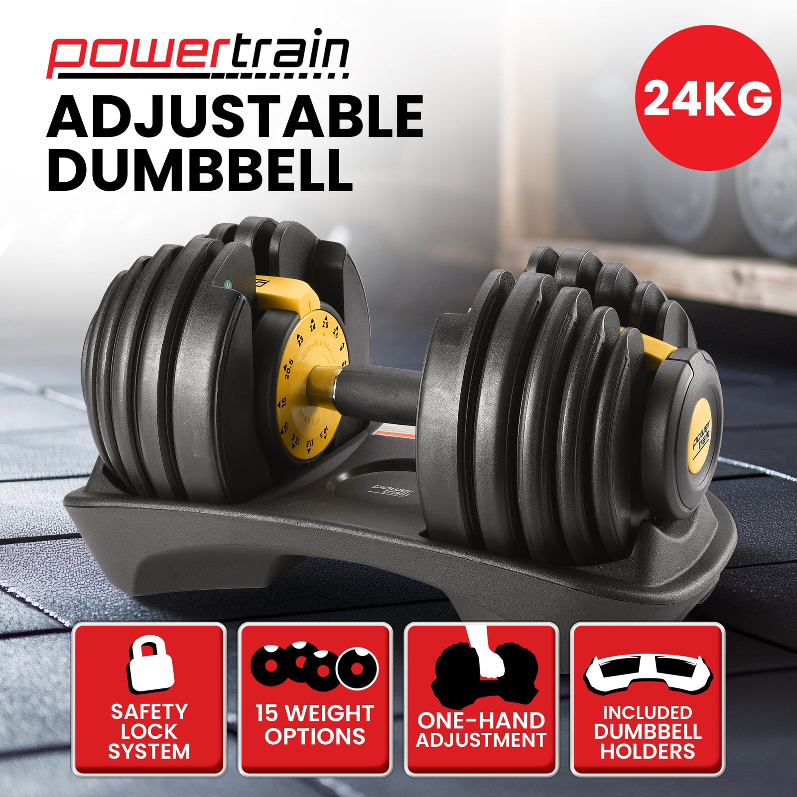 Powertrain 24KG  Adjustable Home Gym Dumbbell - Gold