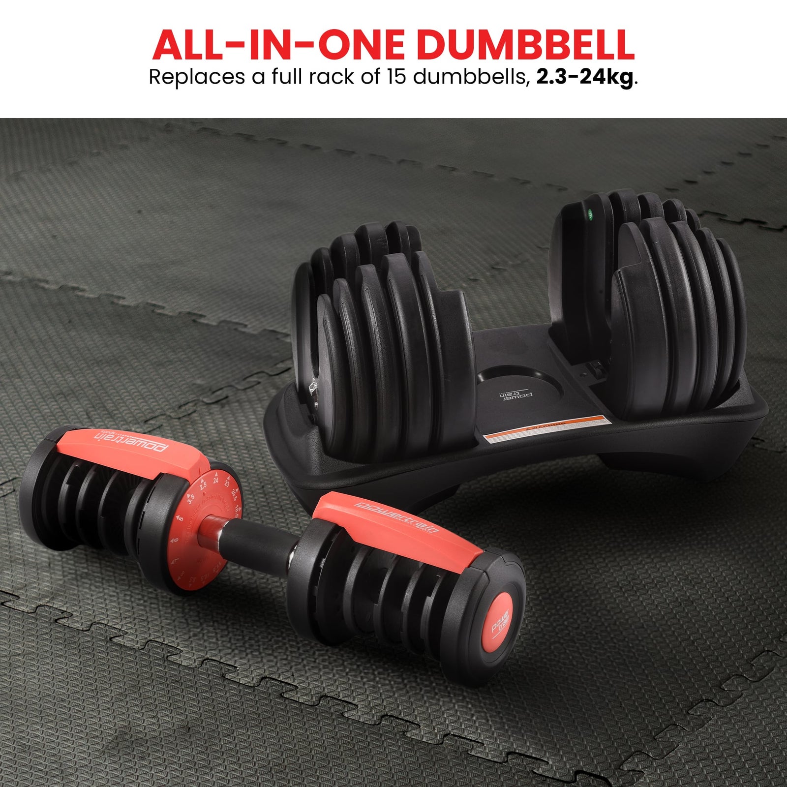 48kg Adjustable Dumbbells 15-in-1 Home Gym Weights – Red