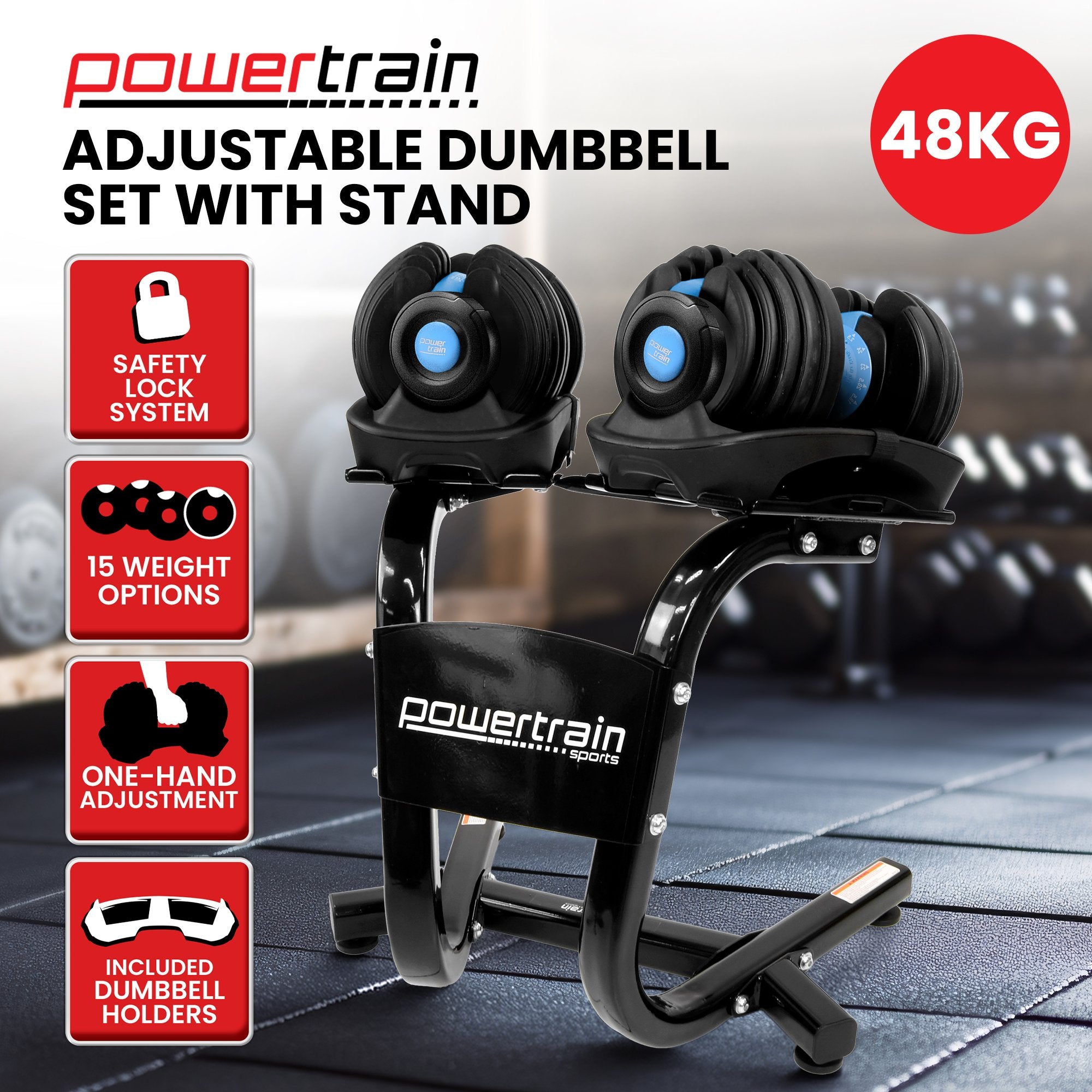 48KG Adjustable Dumbbell Set With Stand Blue