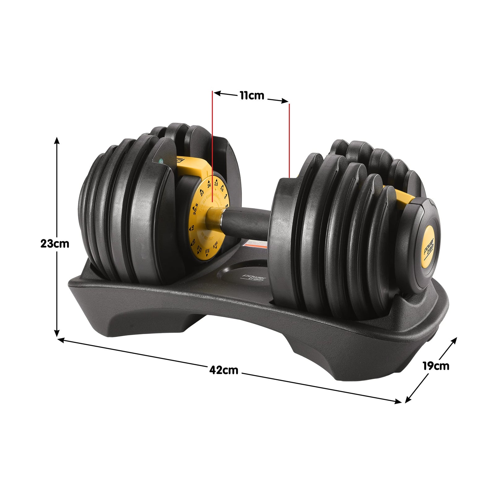 Powertrain  48KG Adjustable Dumbbell Set With Stand - Gold
