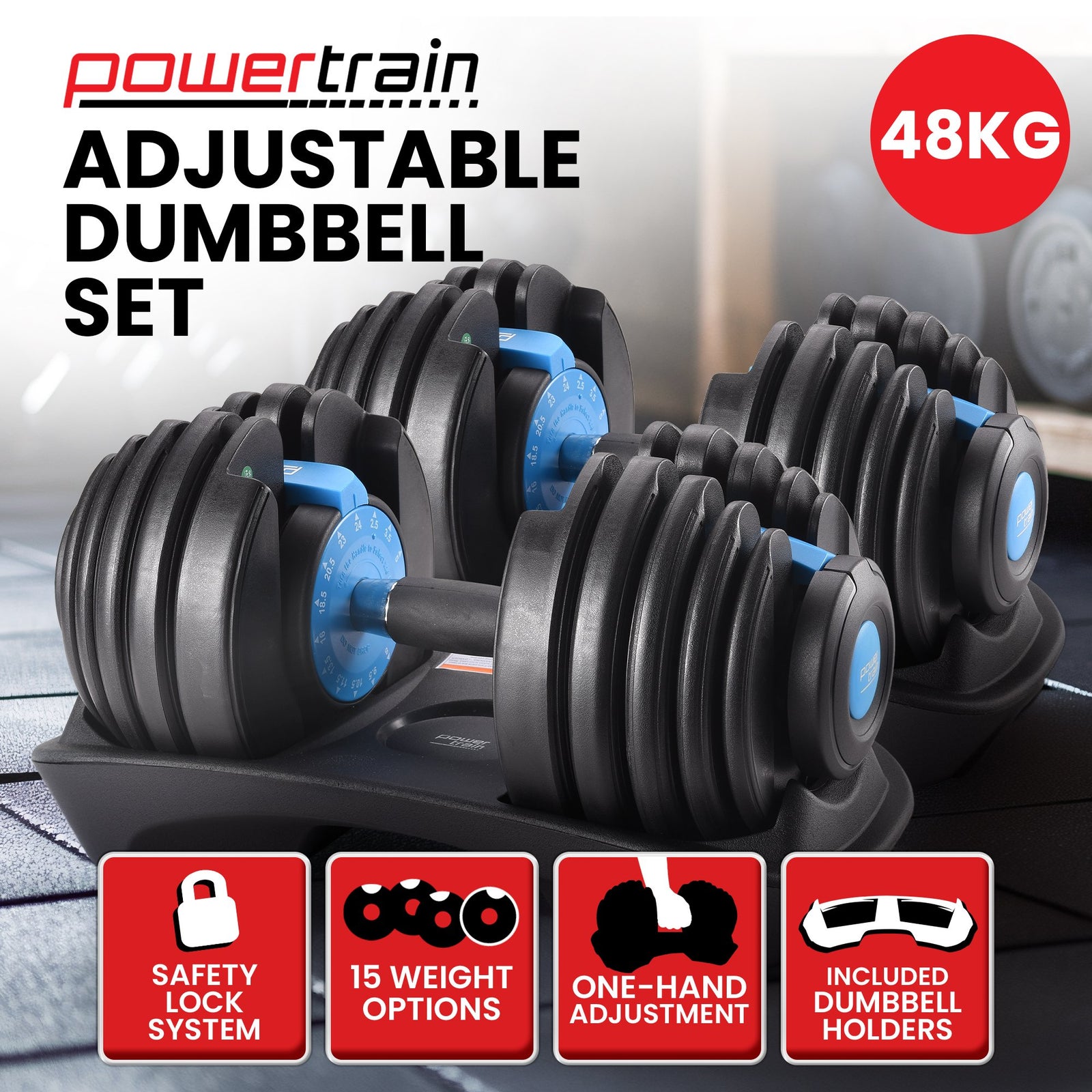 2x 24kg Adjustable Dumbbell Home Gym Set