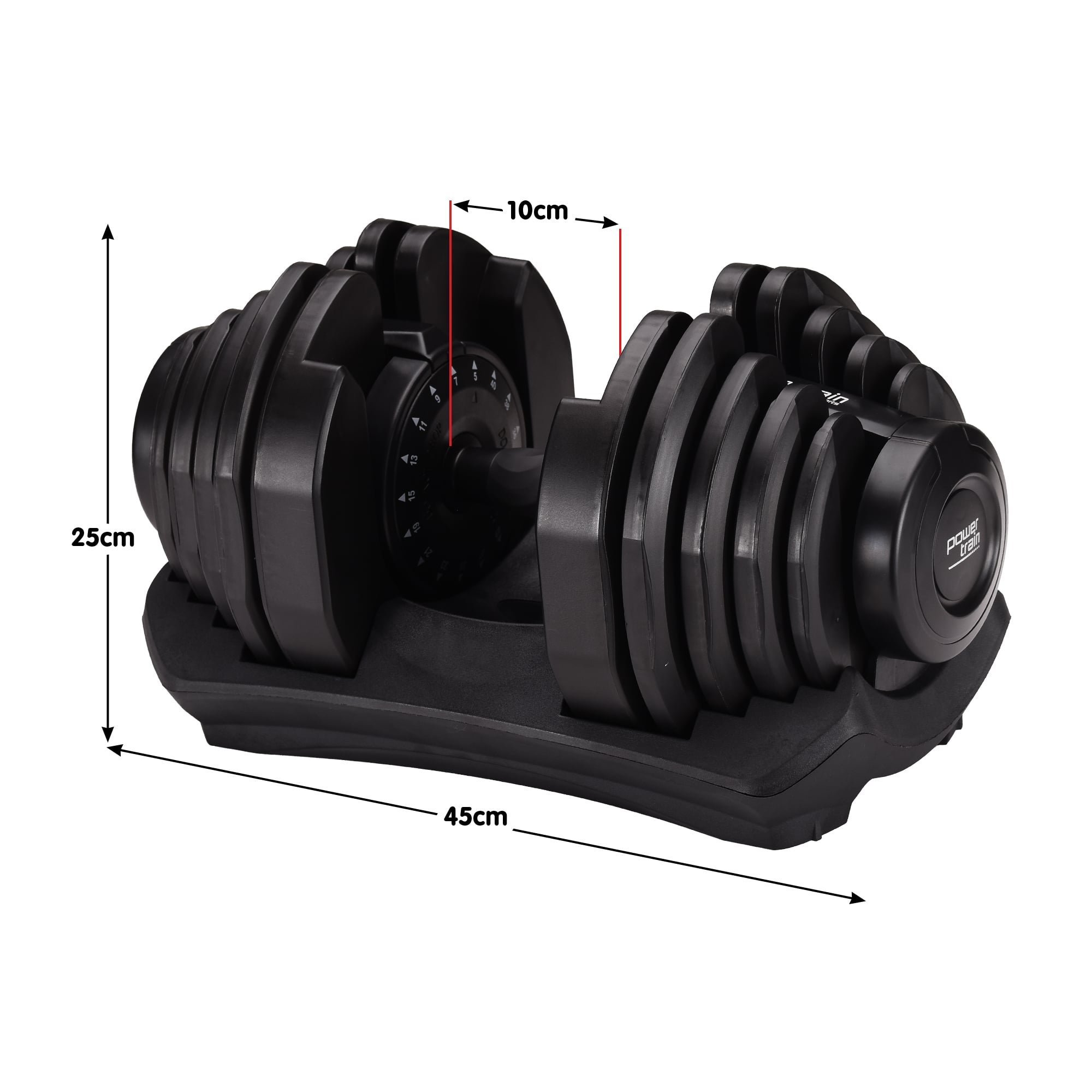 Powertrain 80kg Adjustable Dumbbells Set with Stand Pair 40kg Each Dial Free Weights Home Gym Strength Training