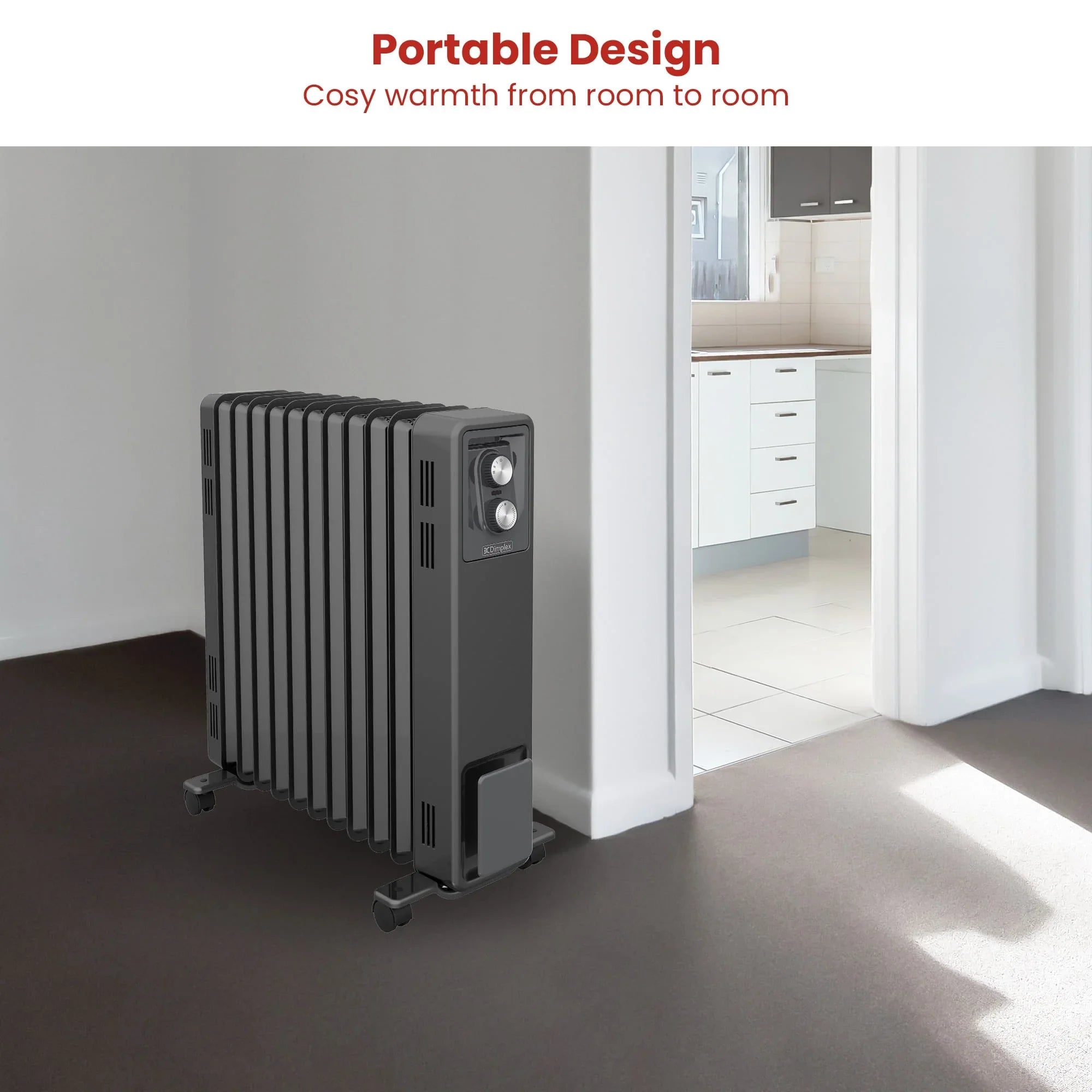 Oil Free 2.4kW Column Heater w/ Thermostat in Black