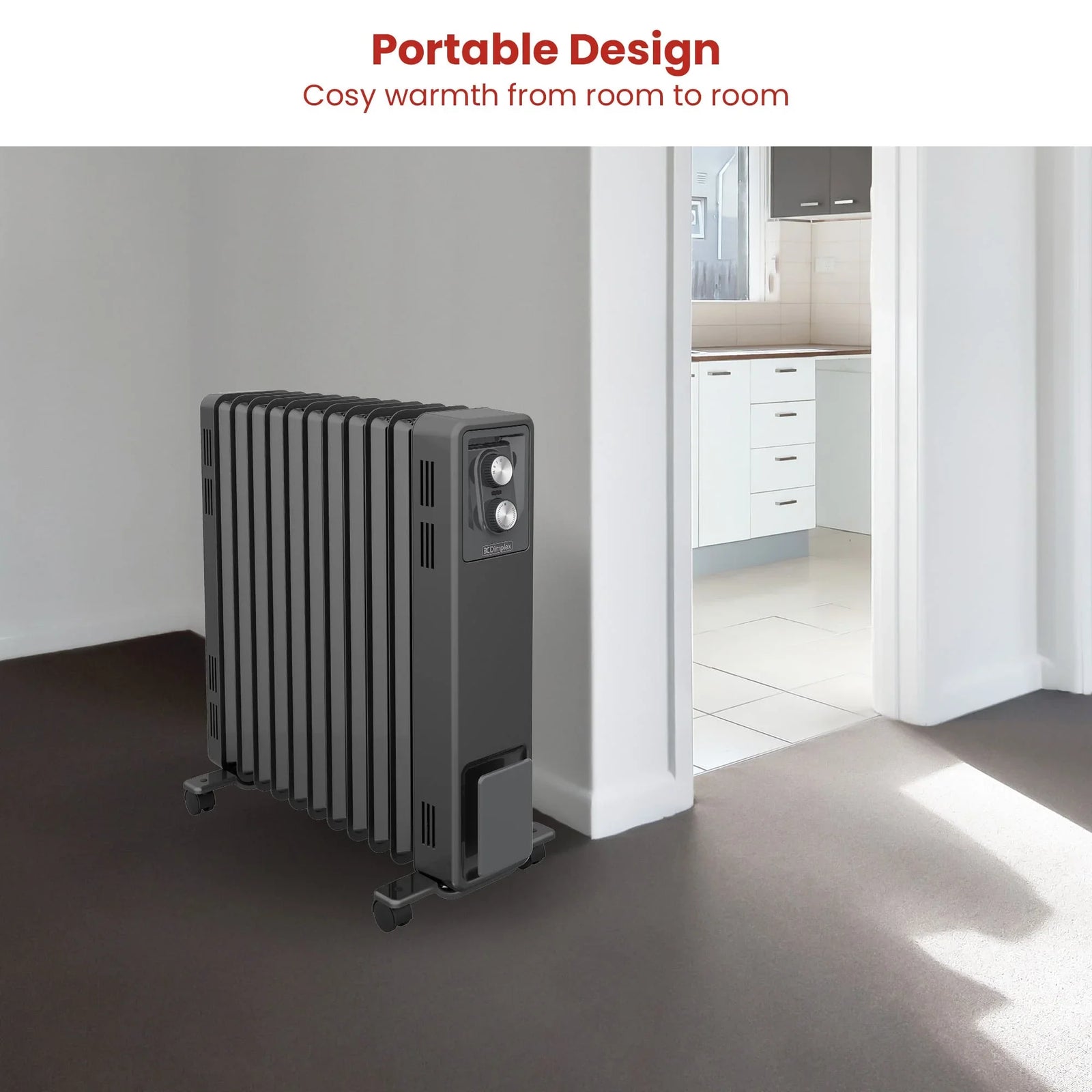 Oil Free 2.4kW Column Heater w/ Thermostat in Black