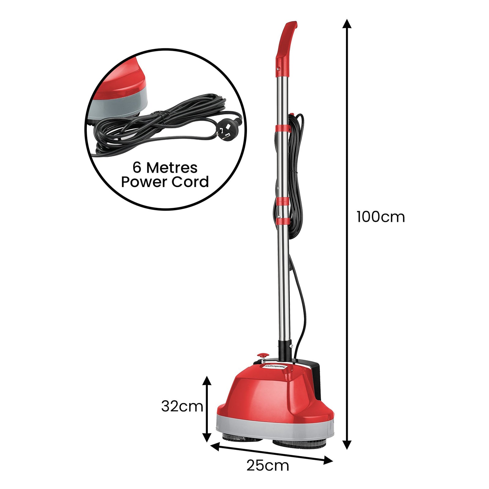 Hauskeeper 5 in 1 Electric 240V Floor Polisher w/ 6M Power Cable Timber Hard Waxer Buffer Cleaner Red