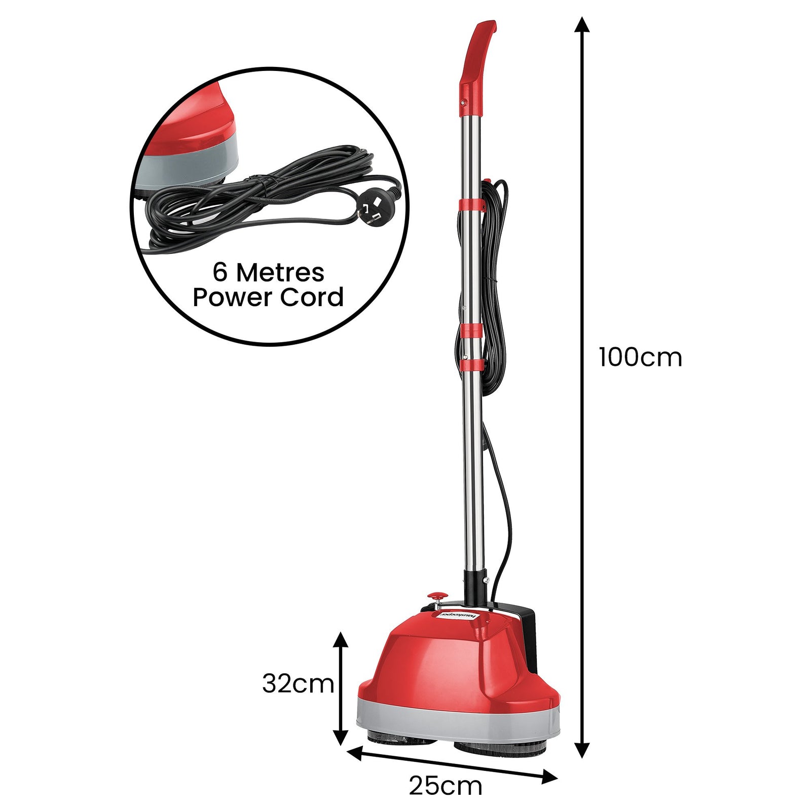 Hauskeeper 5 in 1 Electric 240V Floor Polisher w/ 6M Power Cable Timber Hard Waxer Buffer Cleaner Red