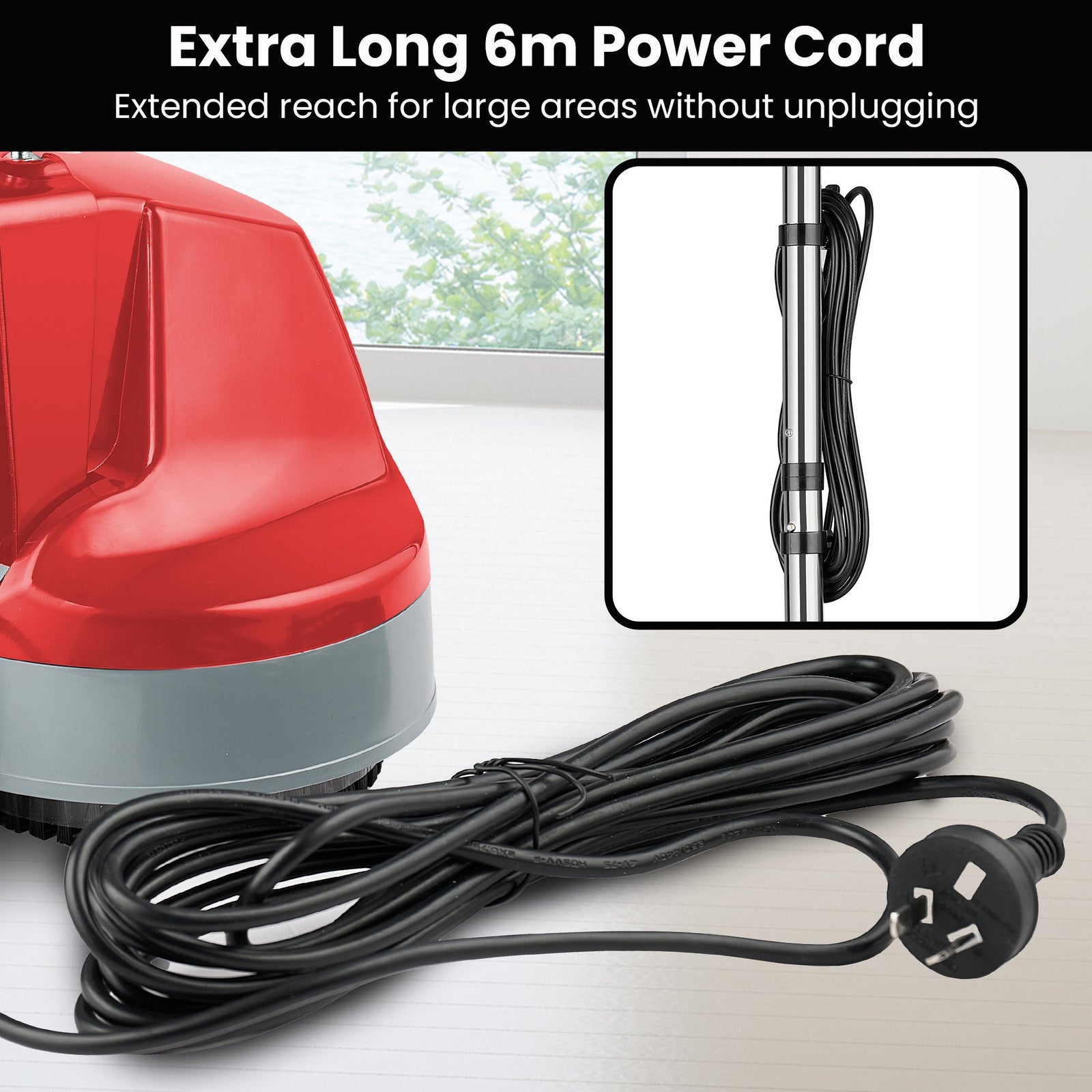 Hauskeeper 5 in 1 Electric 240V Floor Polisher w/ 6M Power Cable Timber Hard Waxer Buffer Cleaner Red