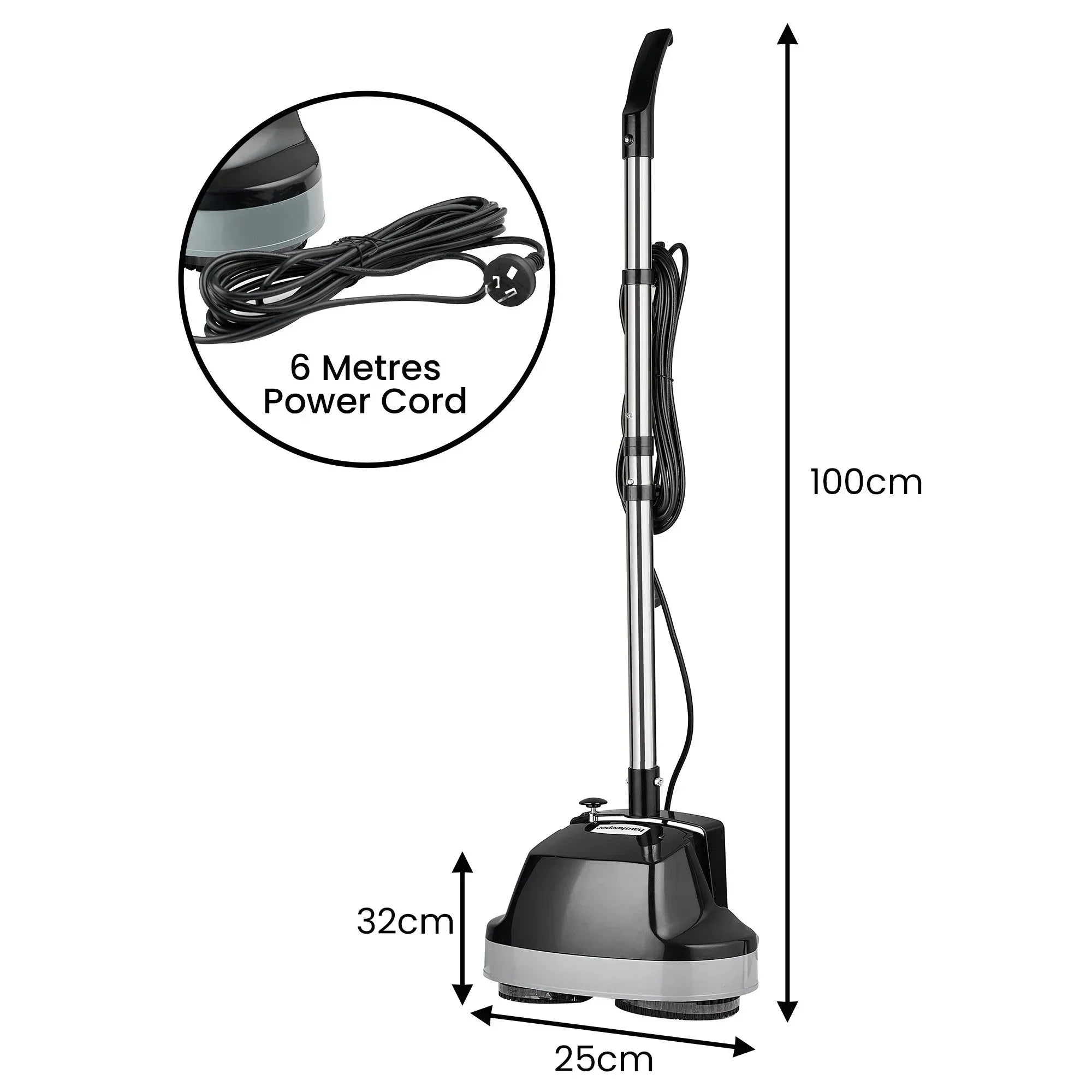 Hauskeeper Gen2 5-in-1 Black Electric Floor Polisher Hard Waxer Buffer Scrubber Cleaner 240v With Twin Rotating Brushes 6m Power Cord
