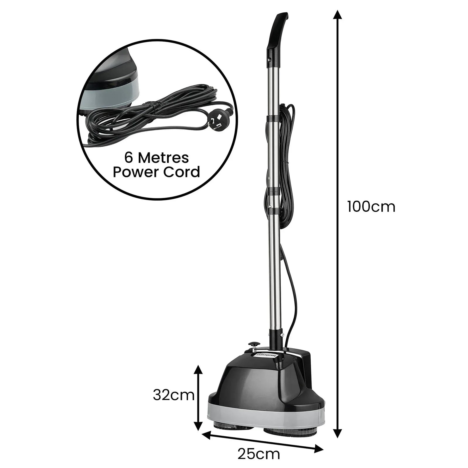 Hauskeeper Gen2 5-in-1 Black Electric Floor Polisher Hard Waxer Buffer Scrubber Cleaner 240v With Twin Rotating Brushes 6m Power Cord