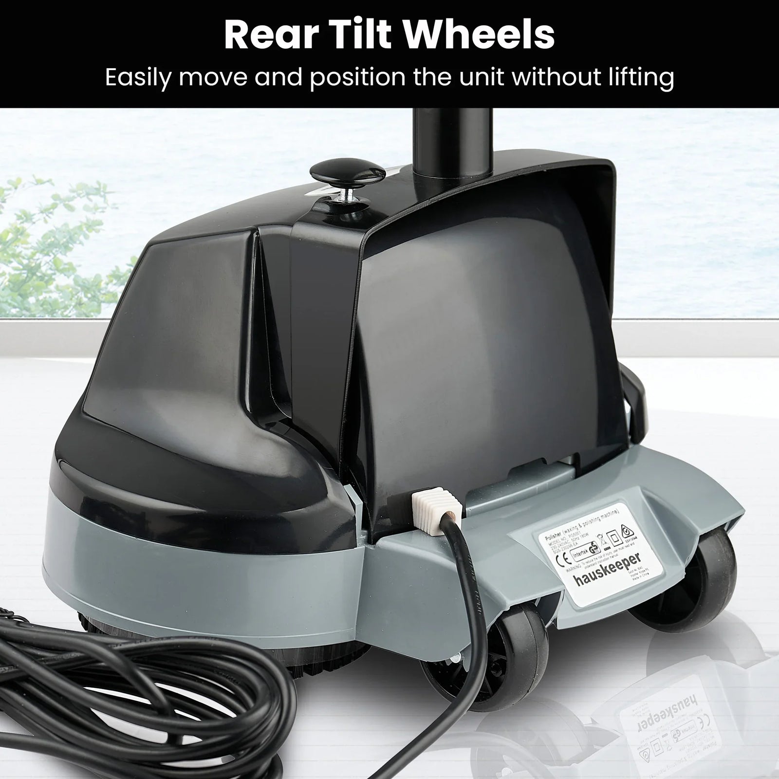 Hauskeeper Gen2 5-in-1 Black Electric Floor Polisher Hard Waxer Buffer Scrubber Cleaner 240v With Twin Rotating Brushes 6m Power Cord