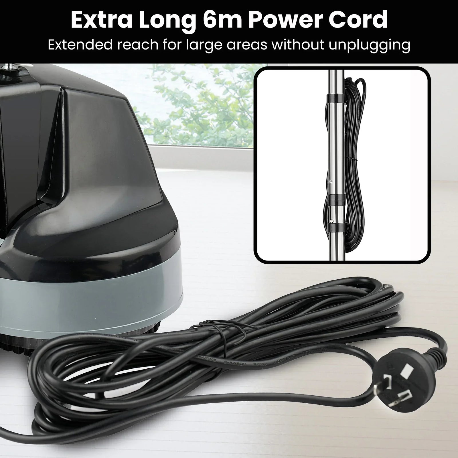 Hauskeeper Gen2 5-in-1 Black Electric Floor Polisher Hard Waxer Buffer Scrubber Cleaner 240v With Twin Rotating Brushes 6m Power Cord