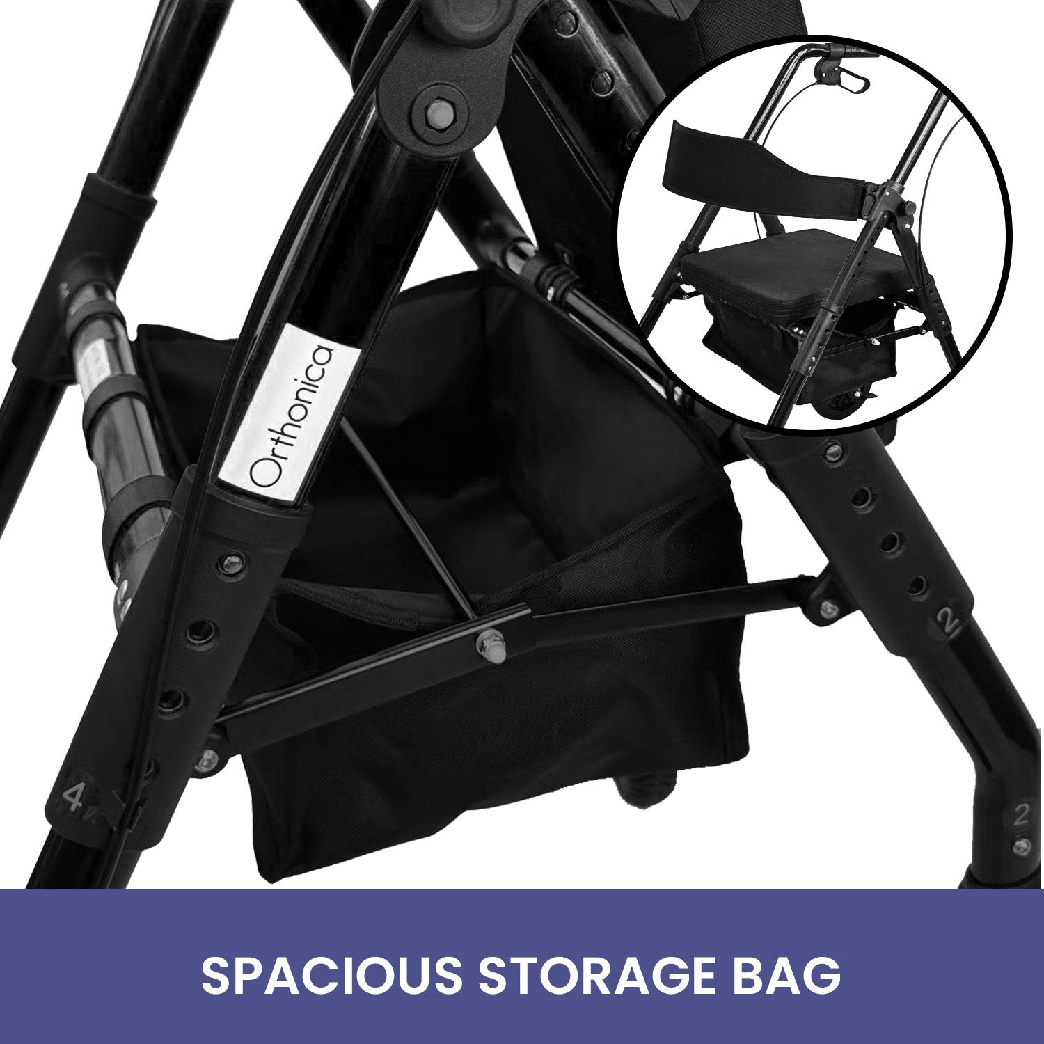 Foldable Mobility Steel Rollator 136kg Max Capacity Black