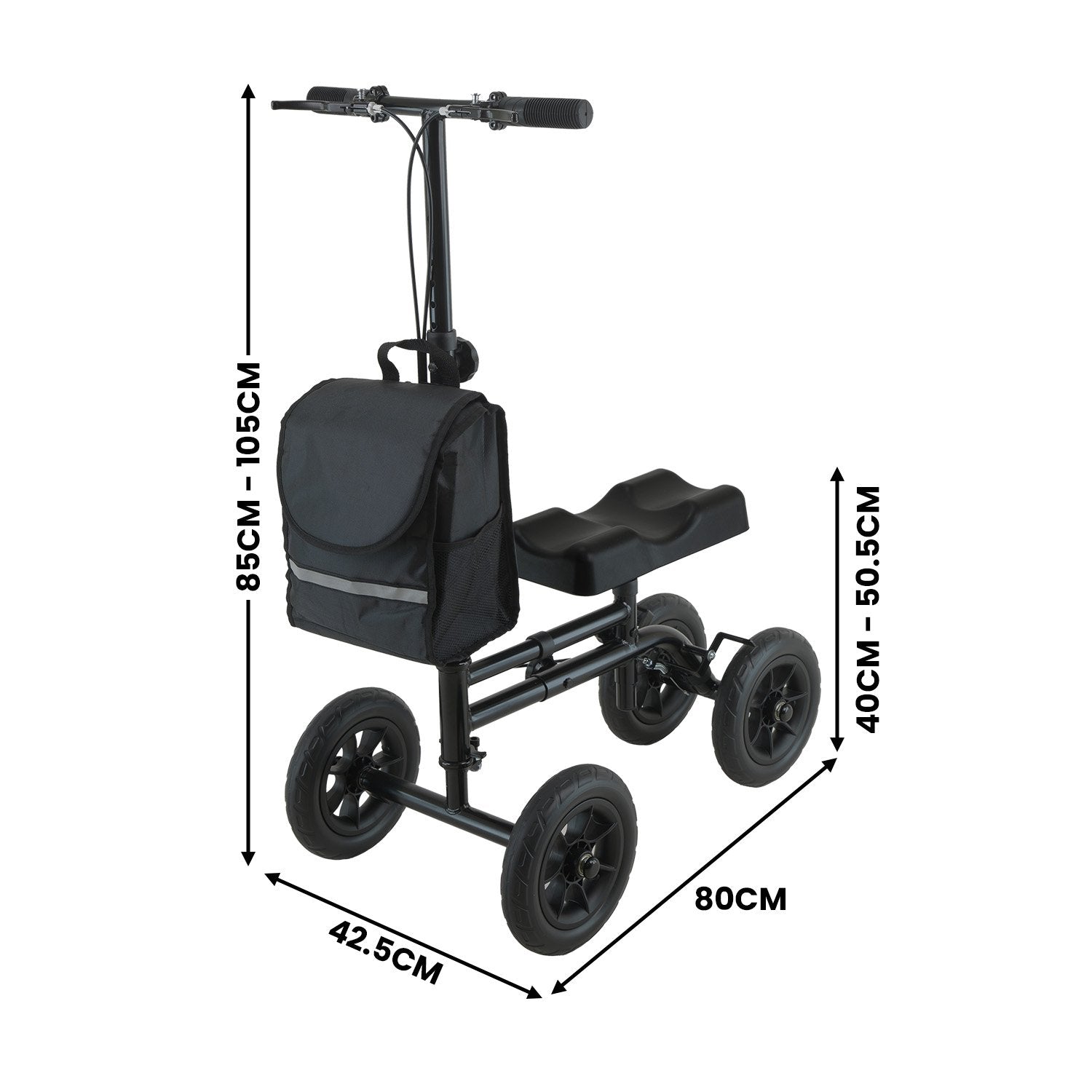 Mobility Steel Knee Scooter Walker Steerable Ergonomic Foldable Scooter 10-inch Wheels Height Adjustable Steel Frame 136kg Weight Capacity