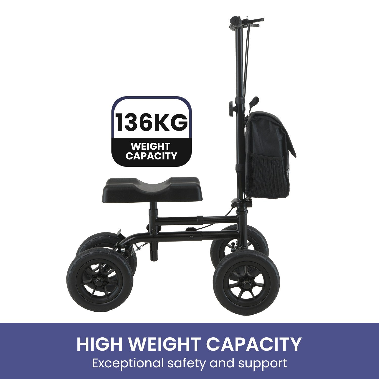 Mobility Steel Knee Scooter Walker Steerable Ergonomic Foldable Scooter 10-inch Wheels Height Adjustable Steel Frame 136kg Weight Capacity