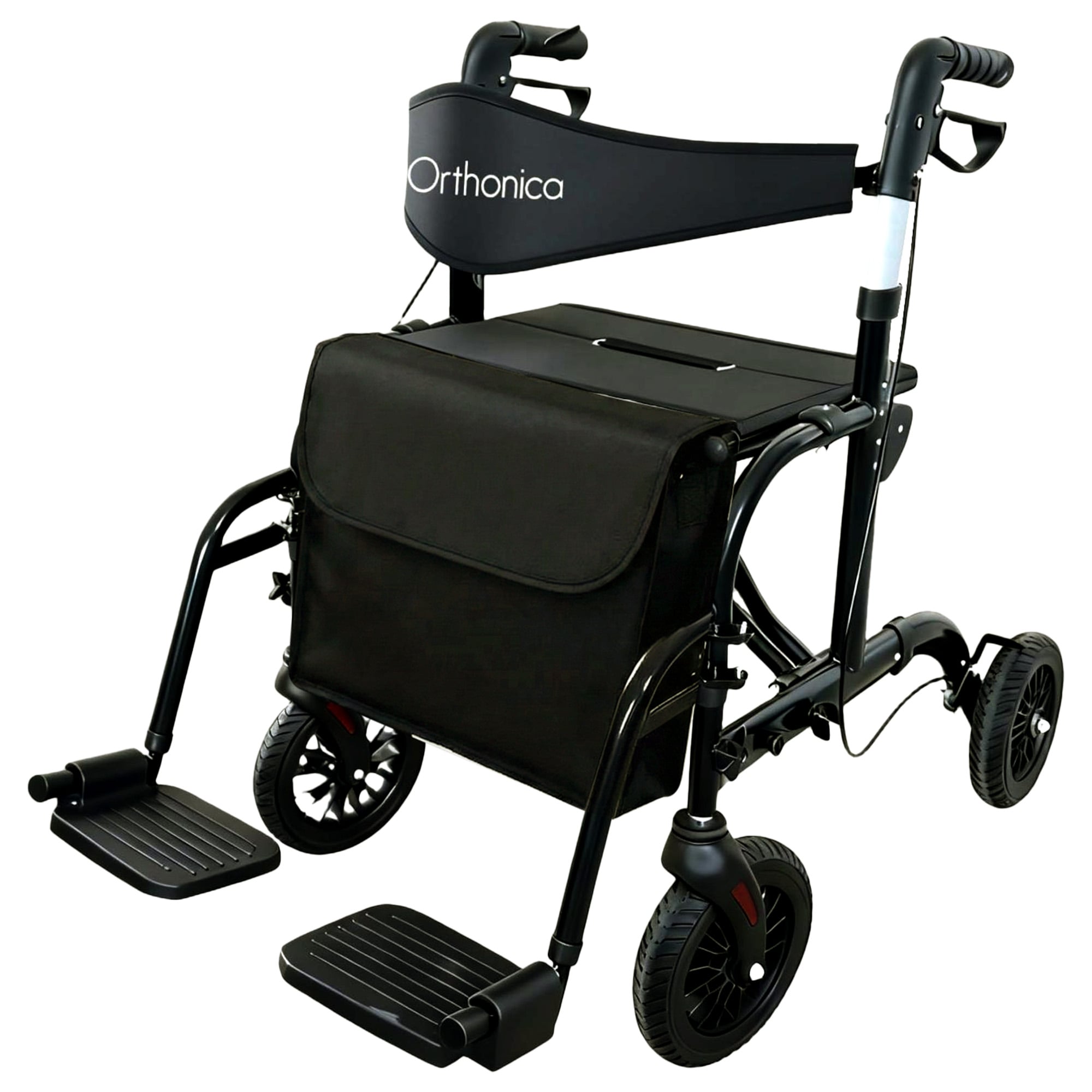 Aluminium 2-in-1 Rollator Wheelchair with Foldable Frame – Black & Silver