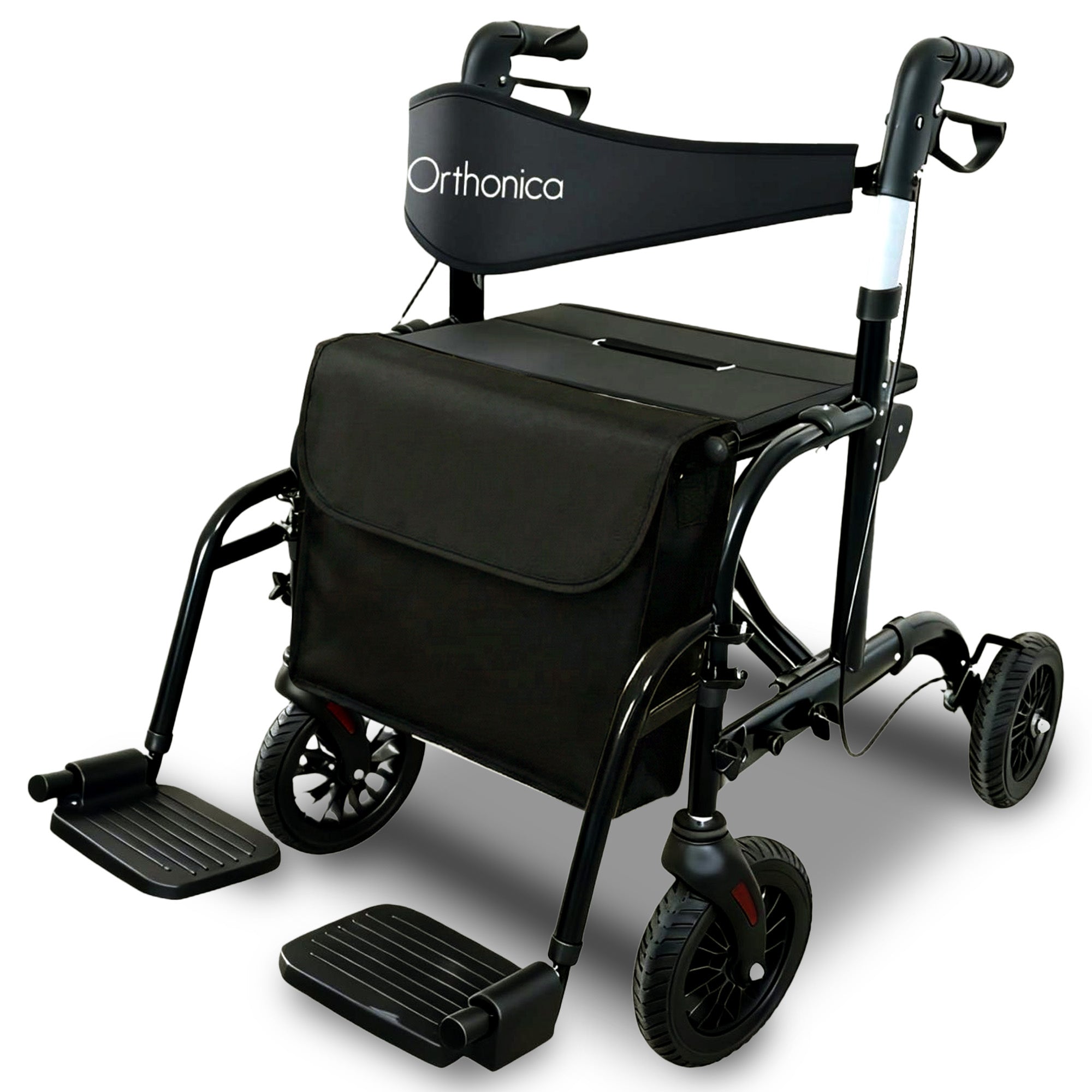 Aluminium 2-in-1 Rollator Wheelchair with Foldable Frame – Black & Silver