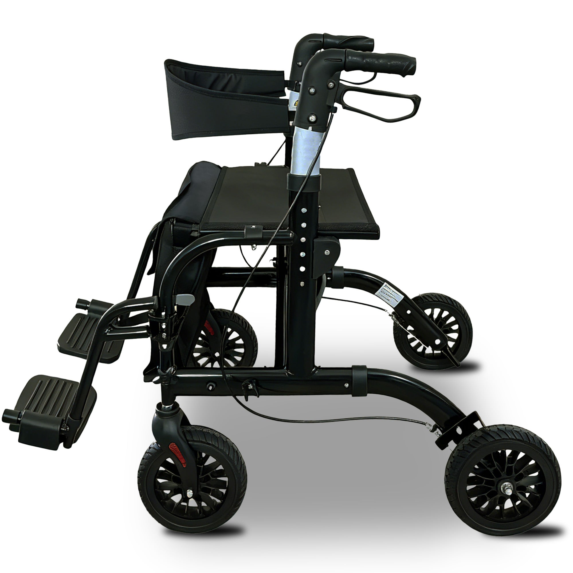 Aluminium 2-in-1 Rollator Wheelchair with Foldable Frame – Black & Silver
