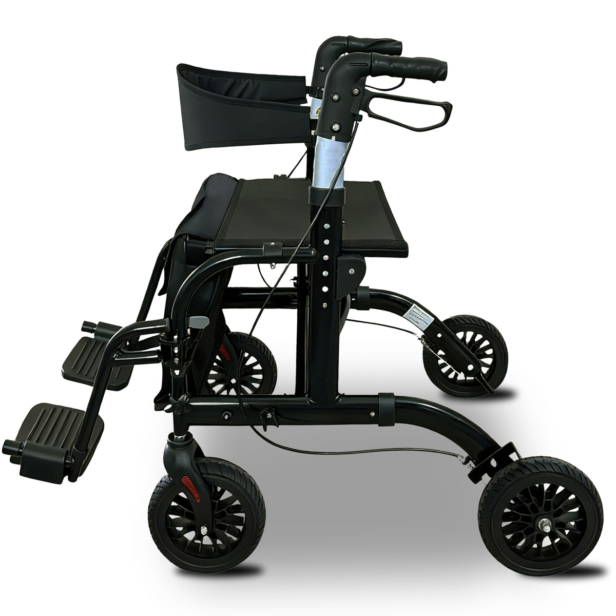 Aluminium 2-in-1 Rollator Wheelchair with Foldable Frame – Black & Silver