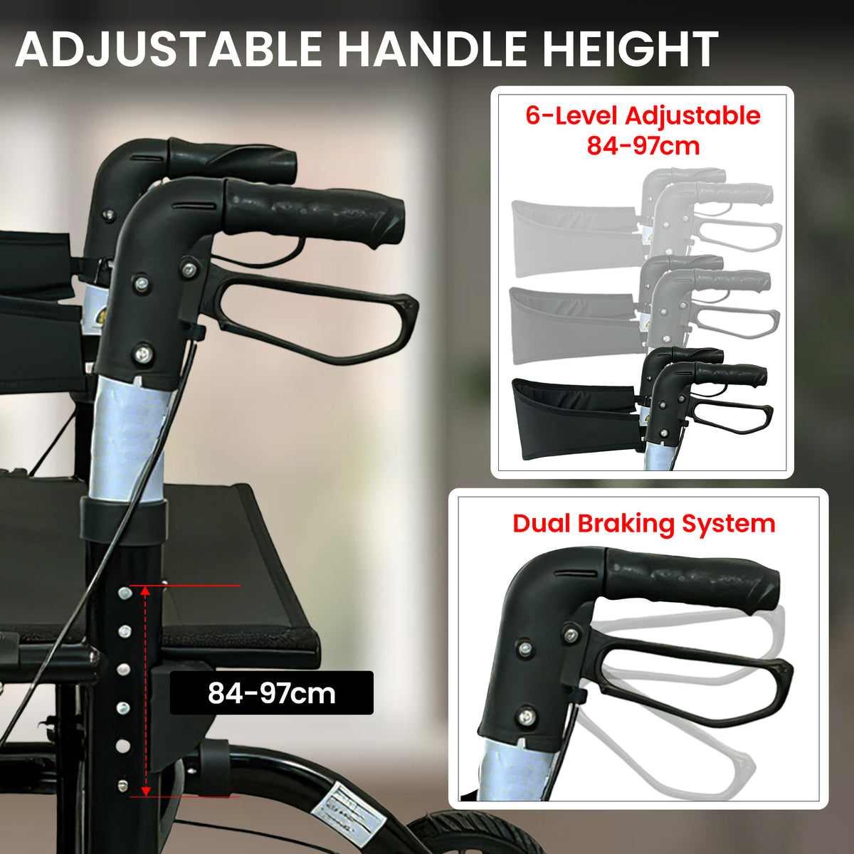 Aluminium 2-in-1 Rollator Wheelchair with Foldable Frame – Black & Silver