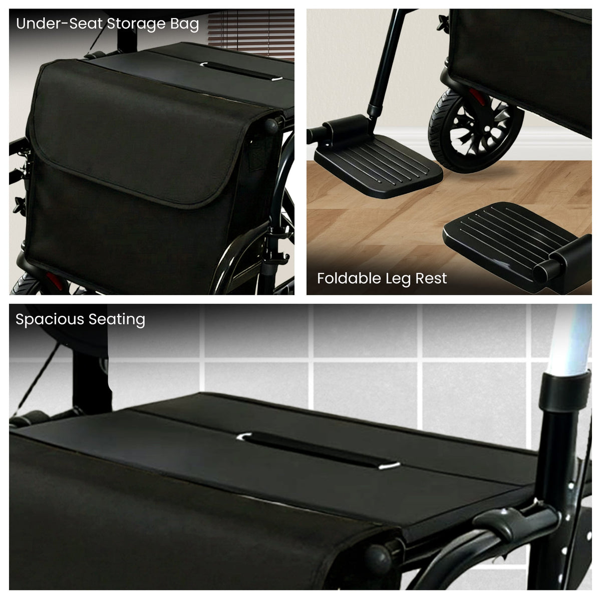 Aluminium 2-in-1 Rollator Wheelchair with Foldable Frame – Black & Silver