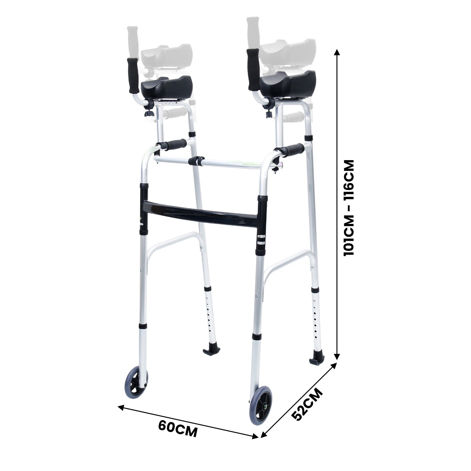 Folding Rollator Walker Aluminium Adjustable Handles With Cane Box