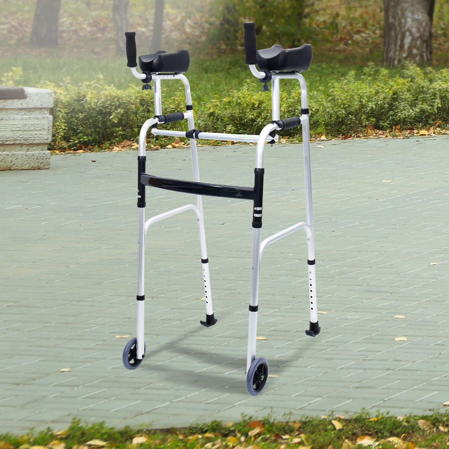 Folding Rollator Walker Aluminium Adjustable Handles With Cane Box