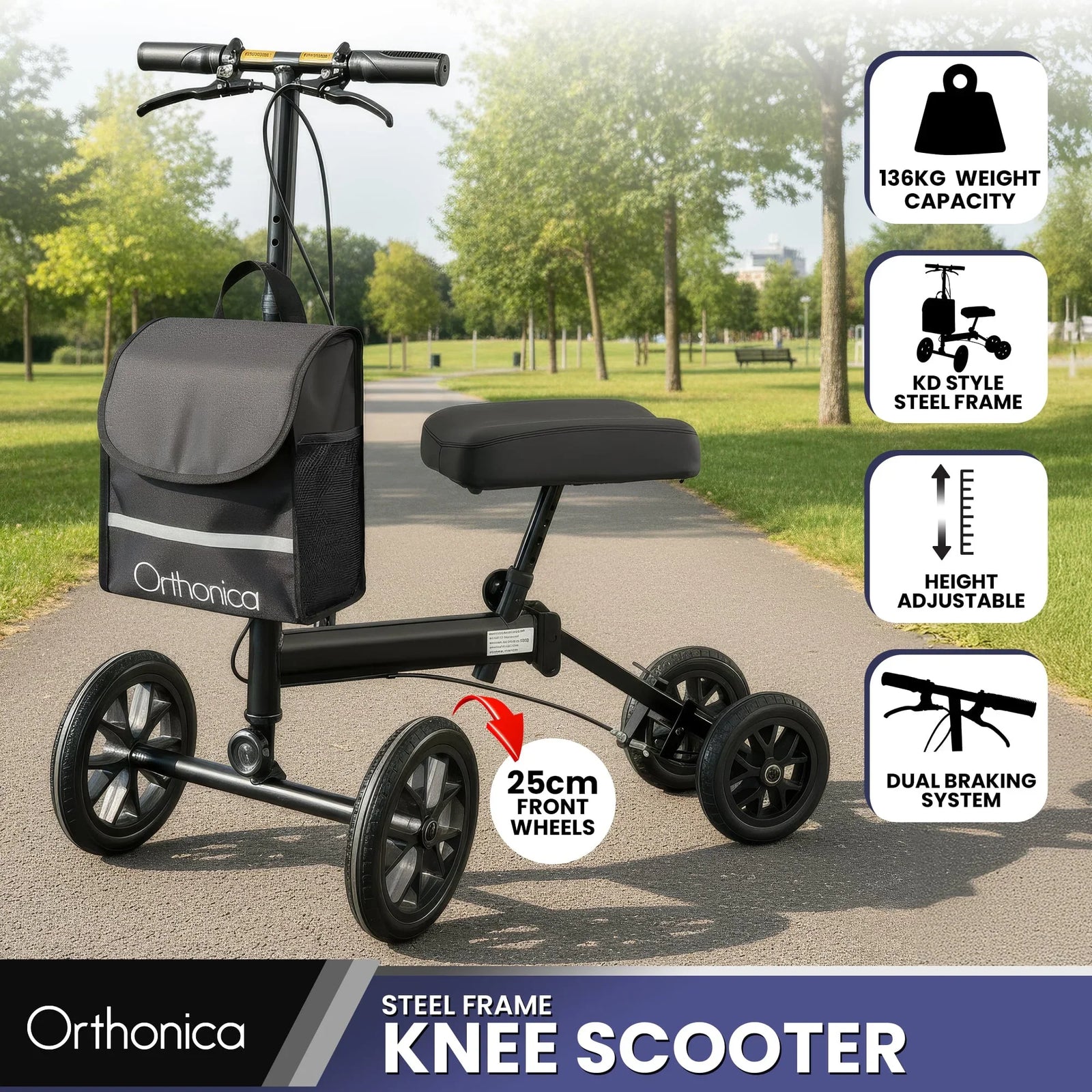 Knee Walker with Adjustable Pad and Dual Brakes