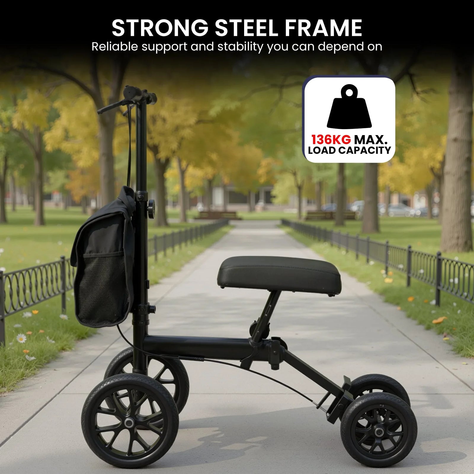 Knee Walker with Adjustable Pad and Dual Brakes