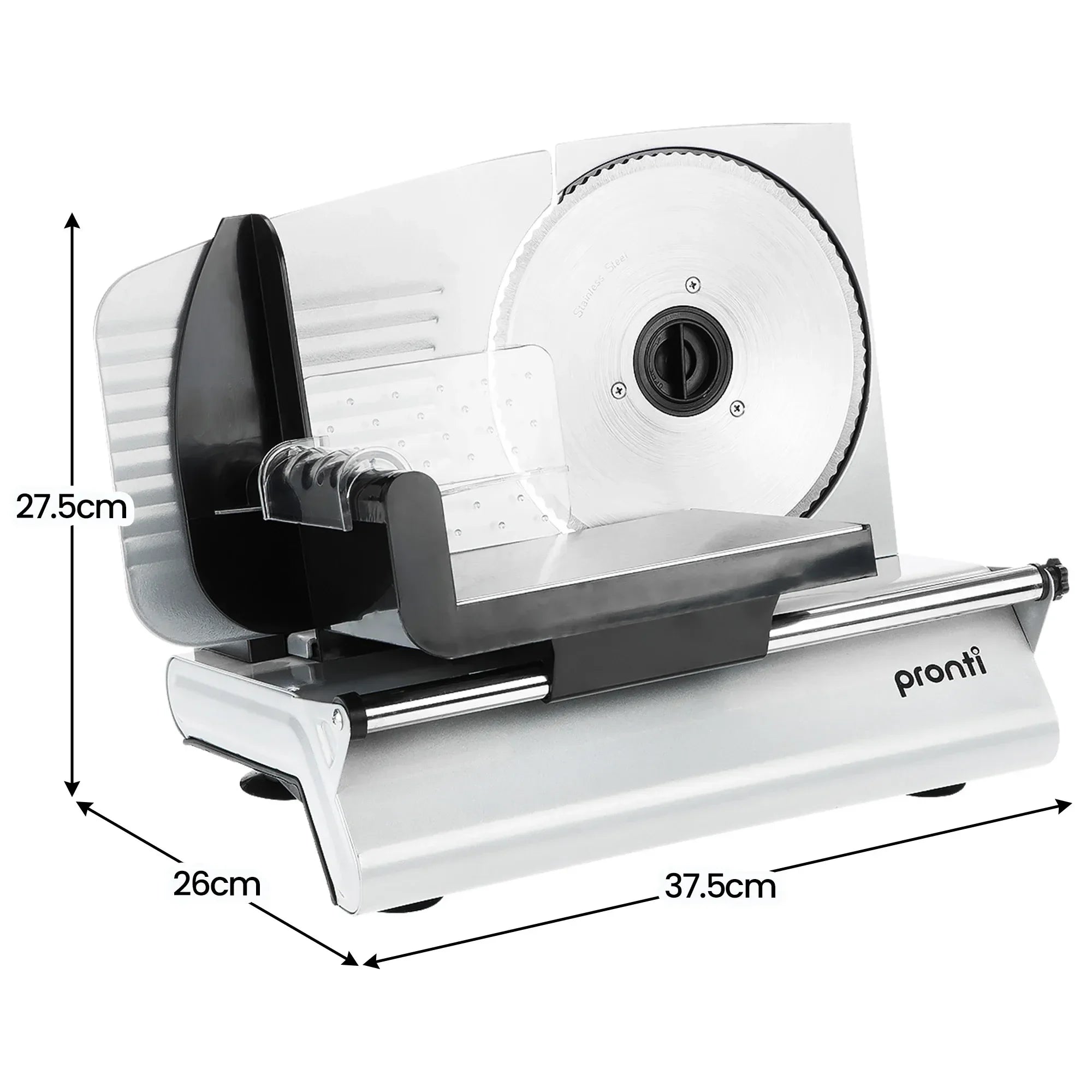 Pronti White Electric Food Slicer 200W with Adjustable Thickness 1 to 15mm Serrated and Fine Edge Stainless Steel Blades