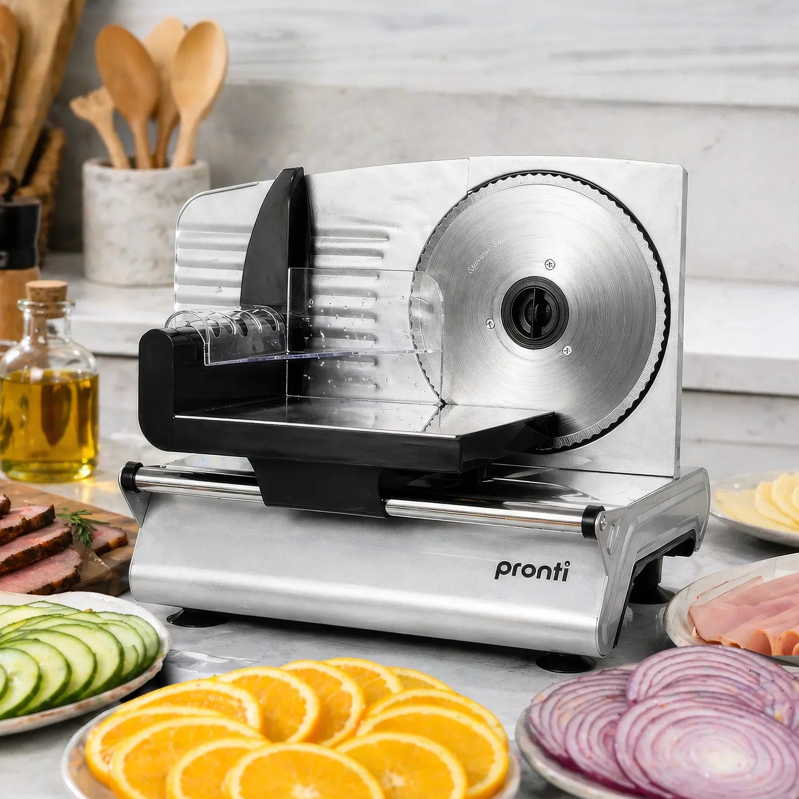 200W Electric Food Slicer Adjustable 1–15mm Stainless Steel Blades White