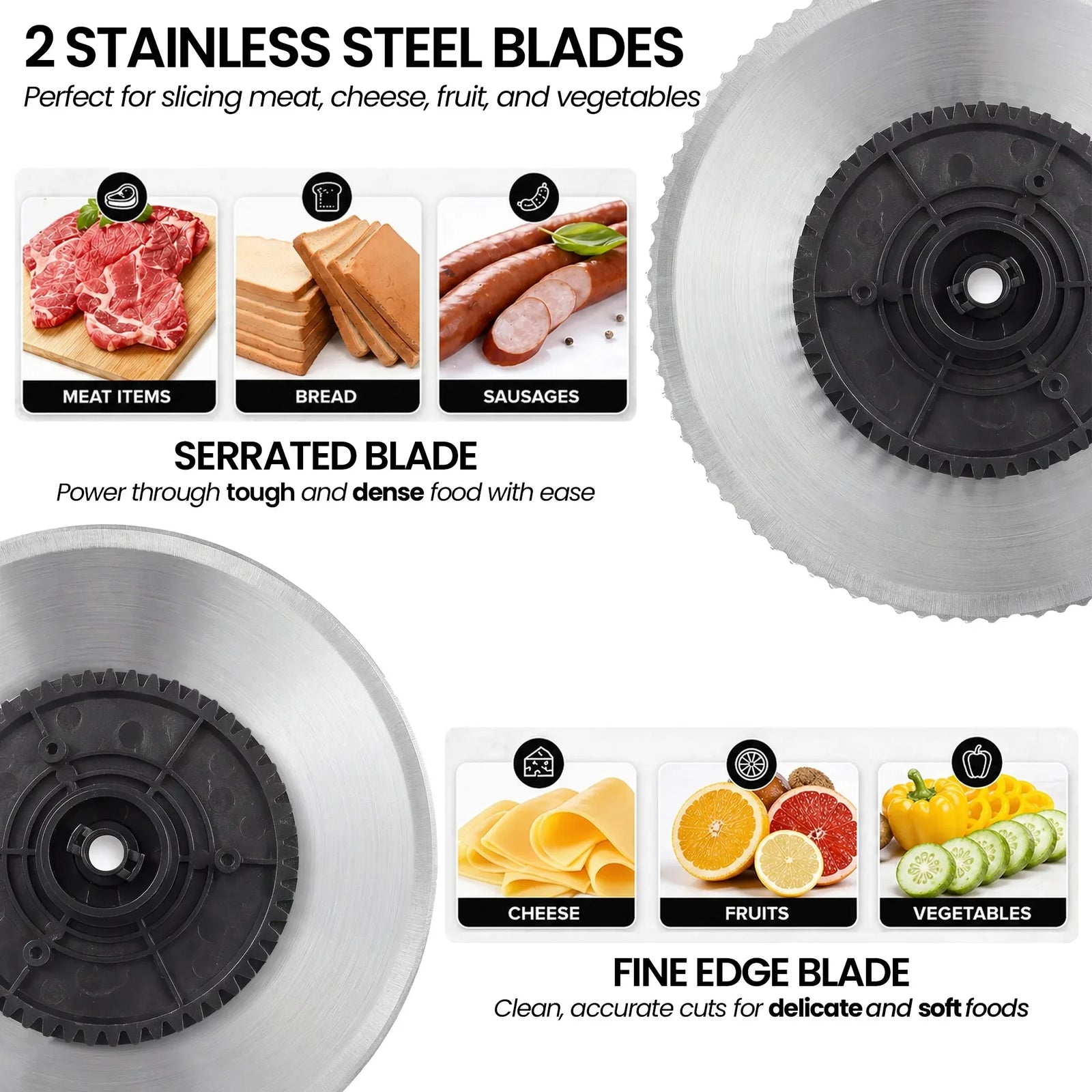 200W Electric Food Slicer Adjustable 1–15mm Stainless Steel Blades Black