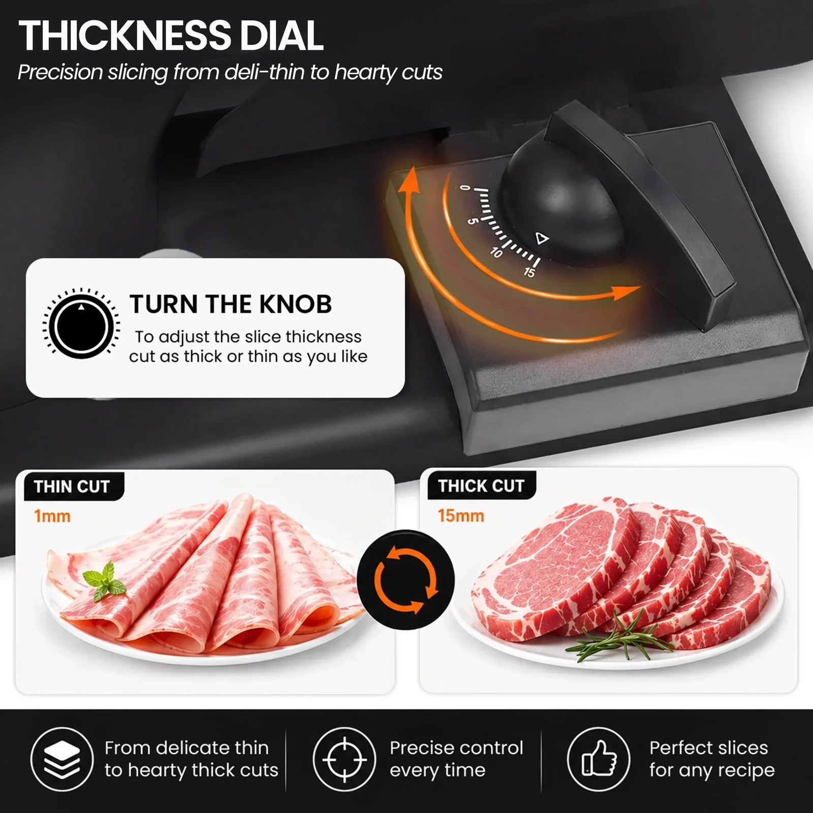 200W Electric Food Slicer Adjustable 1–15mm Stainless Steel Blades Black