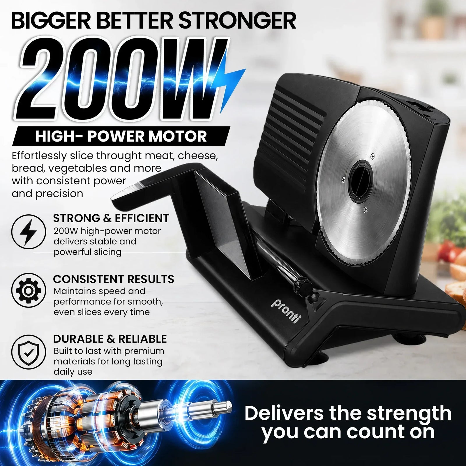 200W Electric Food Slicer Adjustable 1–15mm Stainless Steel Blades Black