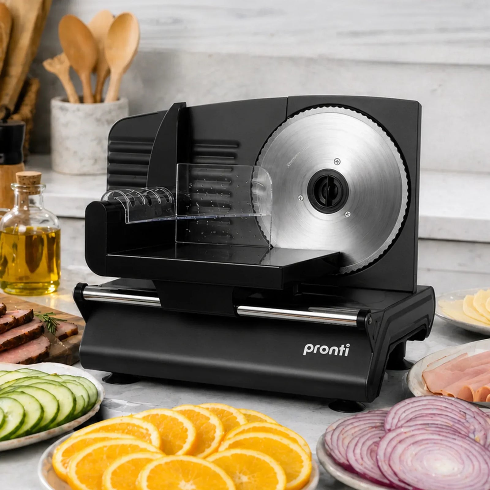 200W Electric Food Slicer Adjustable 1–15mm Stainless Steel Blades Black