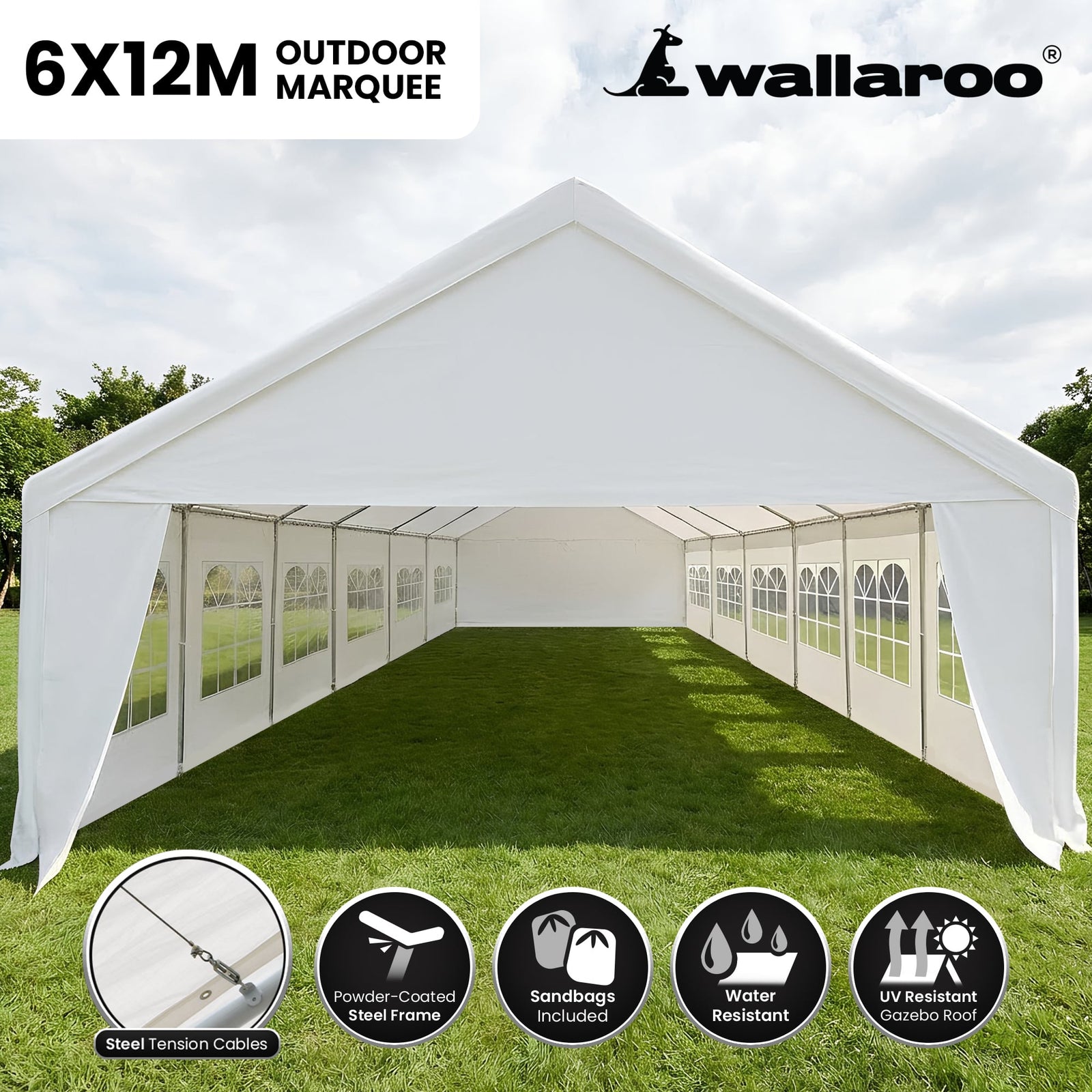 Wallaroo 6x12m Outdoor Event Marquee Gazebo Party Wedding Tent - White