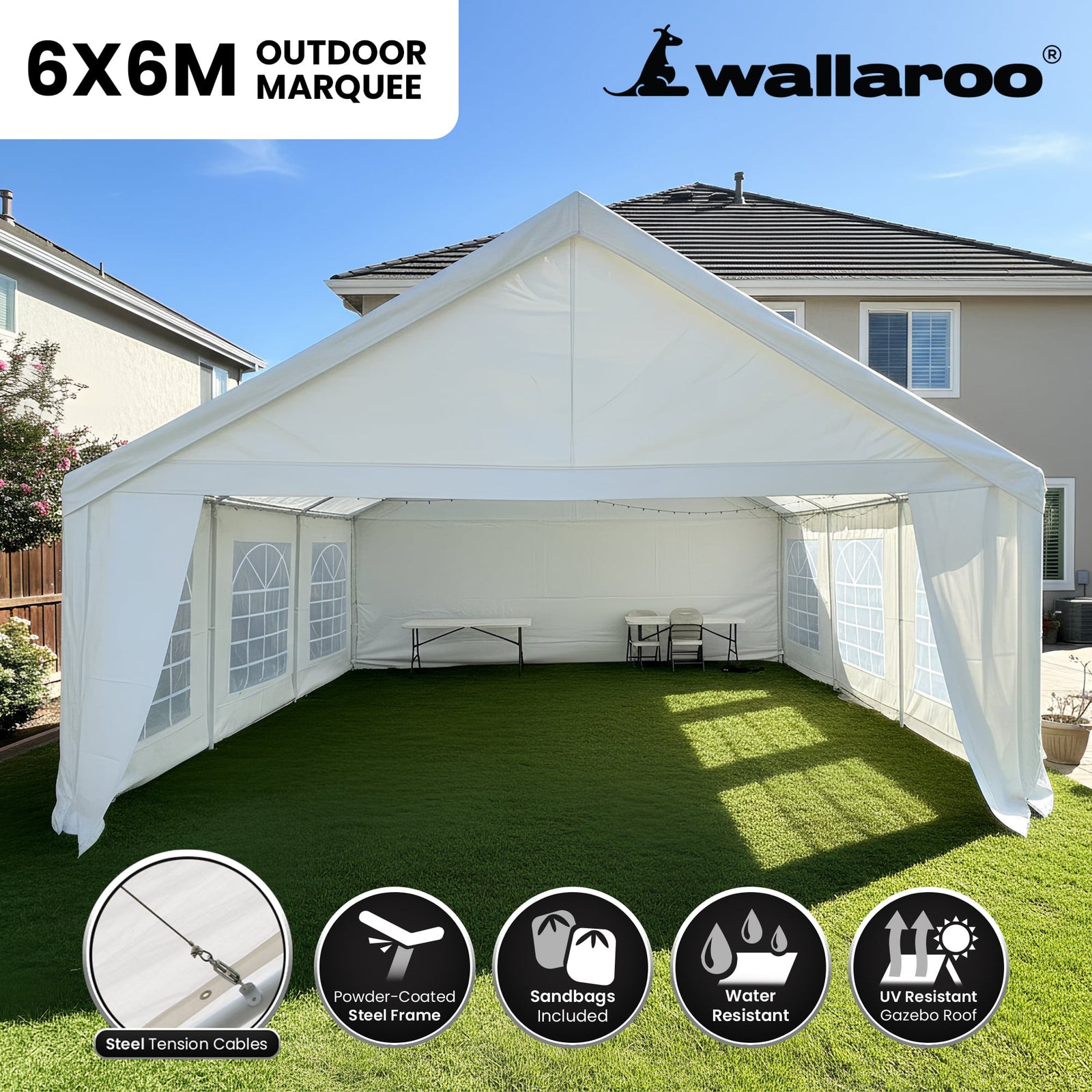 6x6m Outdoor Event Marquee Gazebo Party Wedding Tent - White
