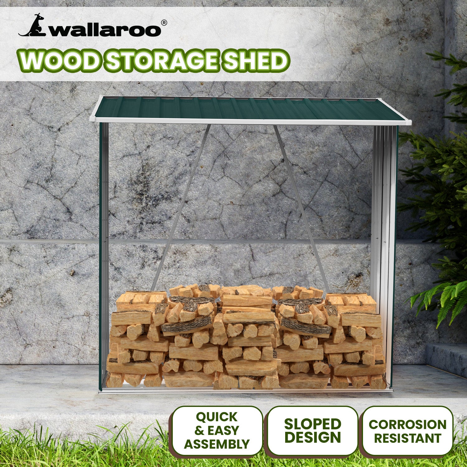 Wood Storage Shed Galvanized Steel - Green