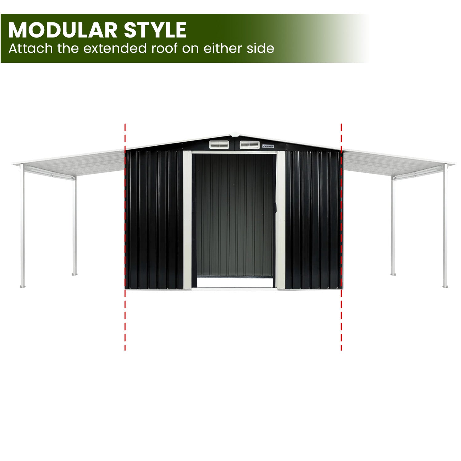 10x8ft Zinc Steel Garden Shed with Open Storage - Black