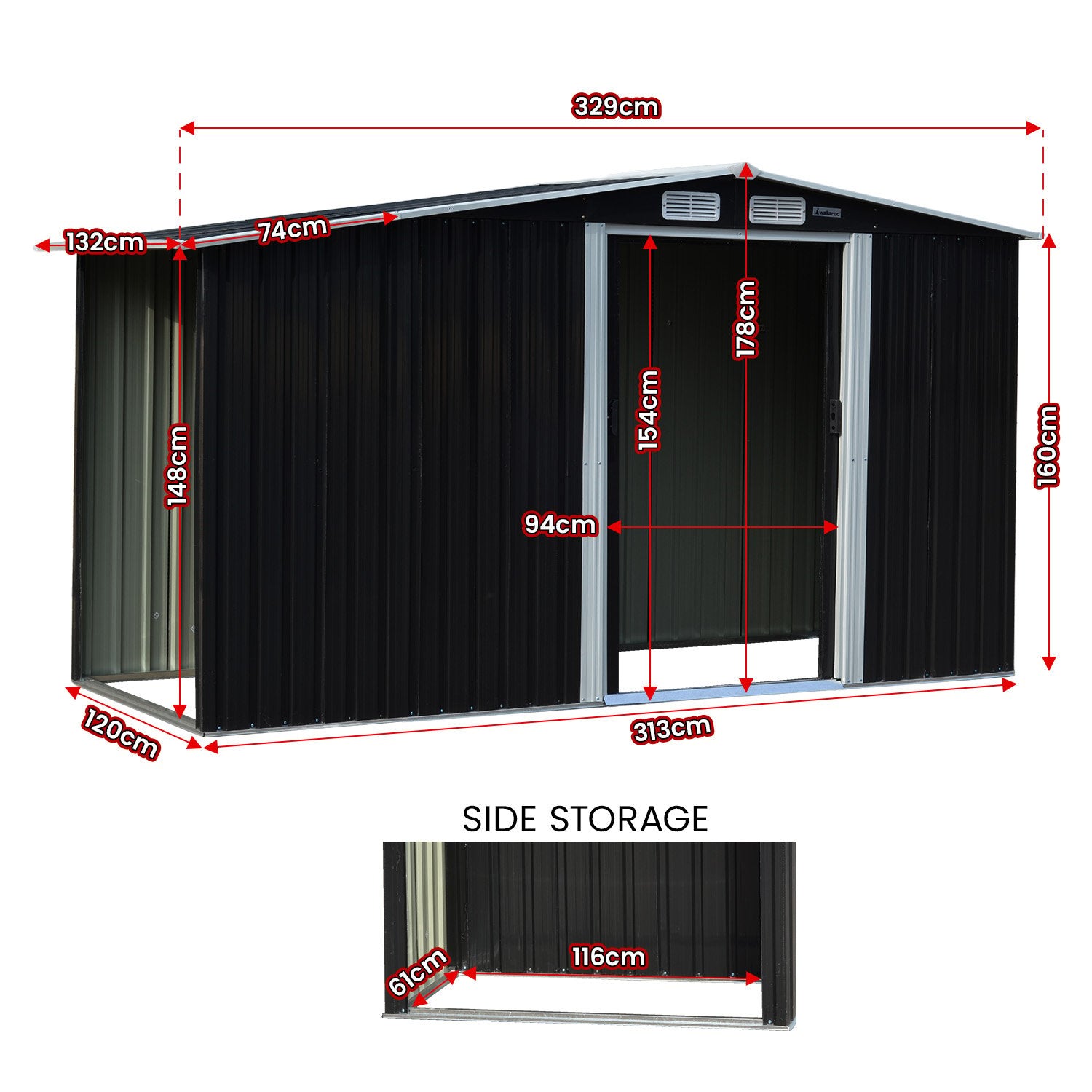 Garden Shed with Semi-Close Storage 4*8FT - Black